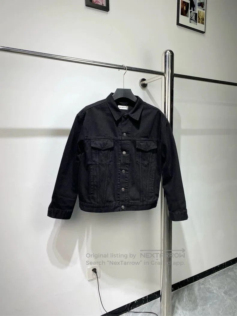Balenciaga Balenciaga Black Denim Jacket with Crystal Logo. Size US M / EU 48-50 / 2 - 2 Thumbnail