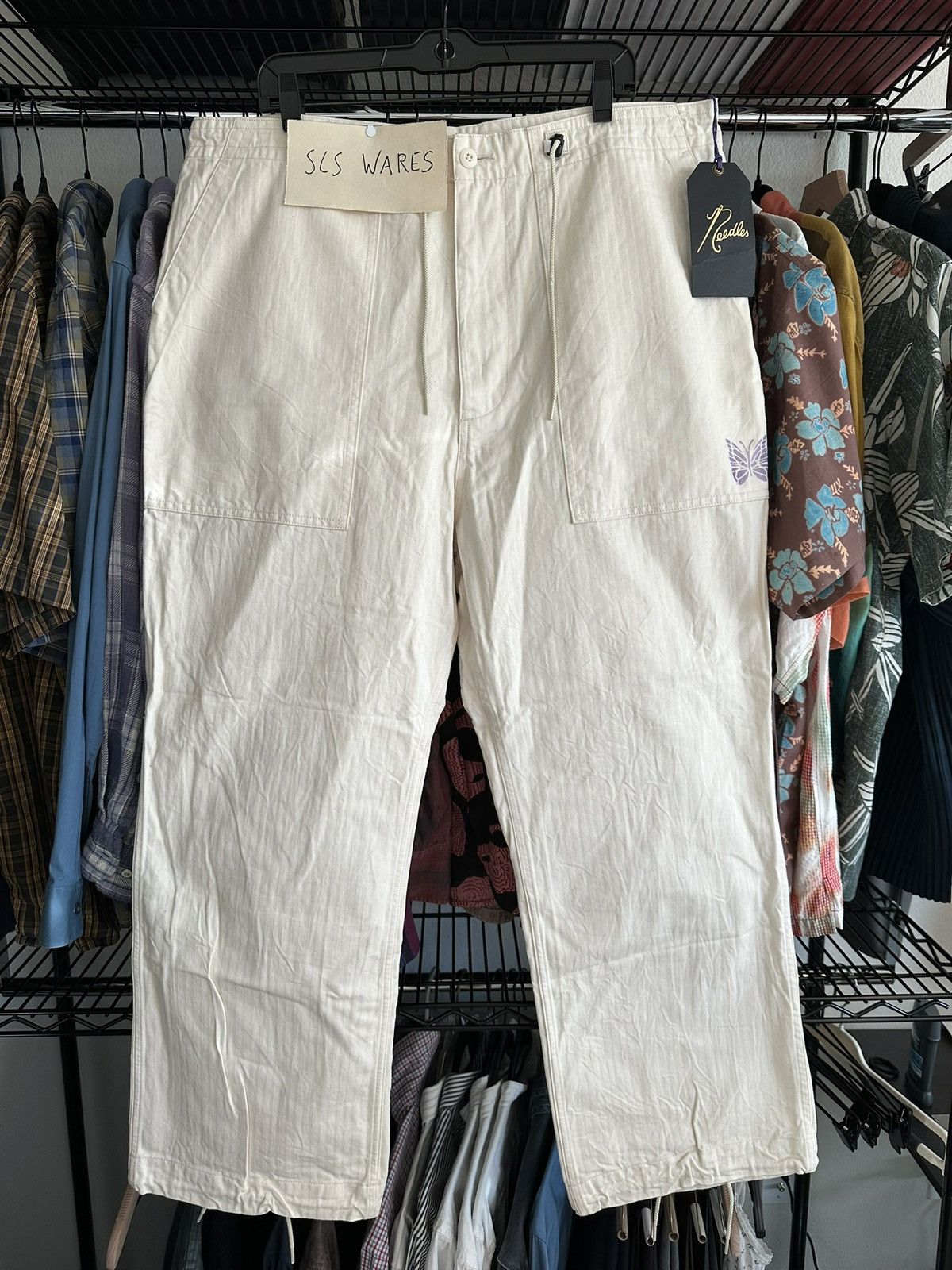Needles Needles Herringbone String Fatigue Trousers in Off-White Size US 40 / EU 56 - 4 Thumbnail