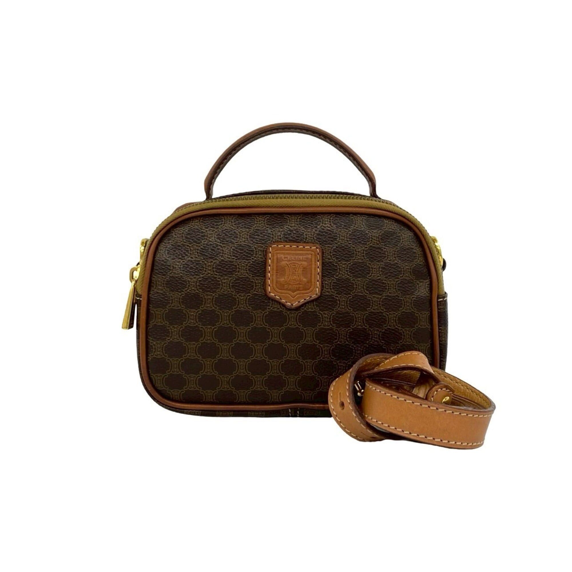 Celine CELINE Vintage Magadham Blazon Triomphe Pattern Leather Mini Shoulder Bag/Handbag, Brown 30103 Size ONE SIZE - 1 Thumbnail