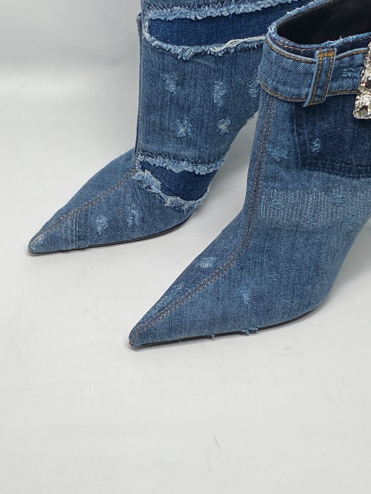 Dolce & Gabbana DOLCE & GABBANA denim ankle boots with rhinestone buckle Size US 7 / IT 37 - 7 Thumbnail