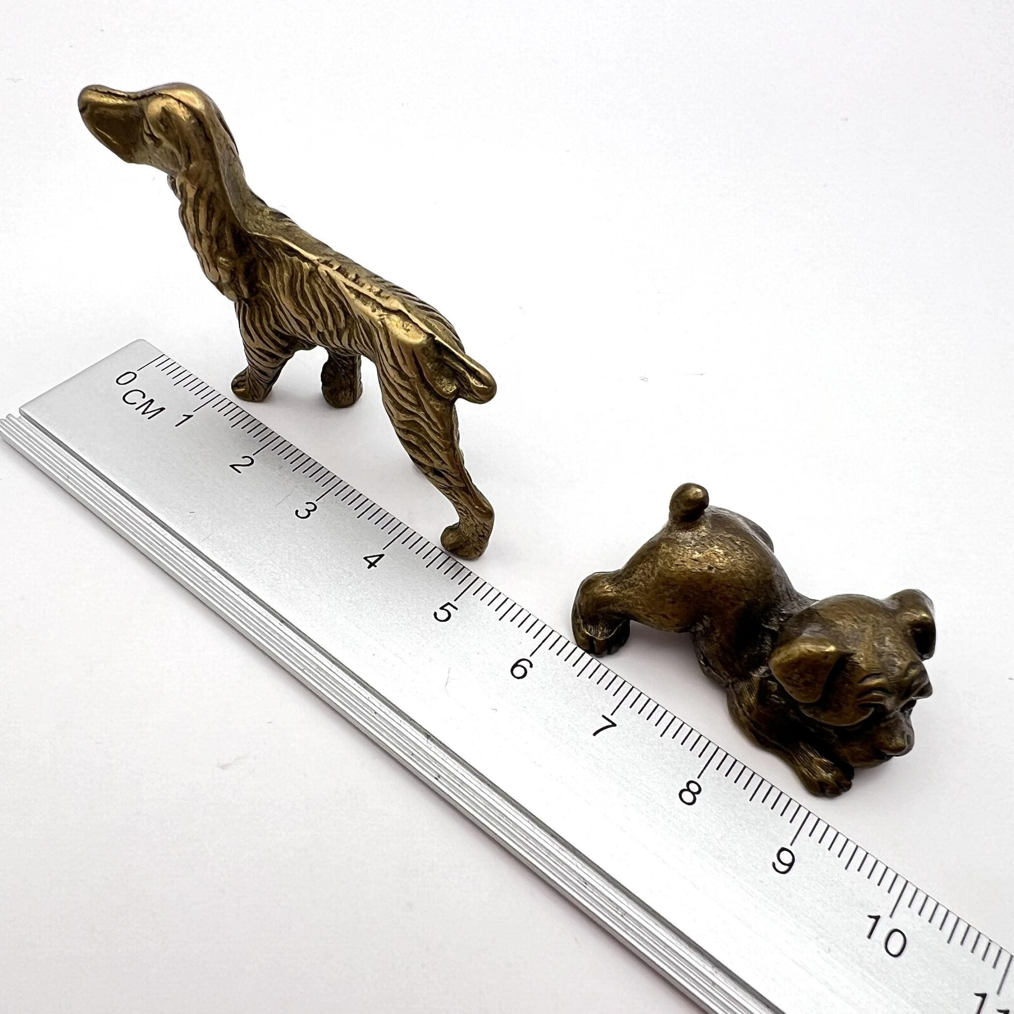 Vintage Two Miniature Vintage Bronze Brass Dogs Statue Figure Signed Size ONE SIZE - 7 Thumbnail
