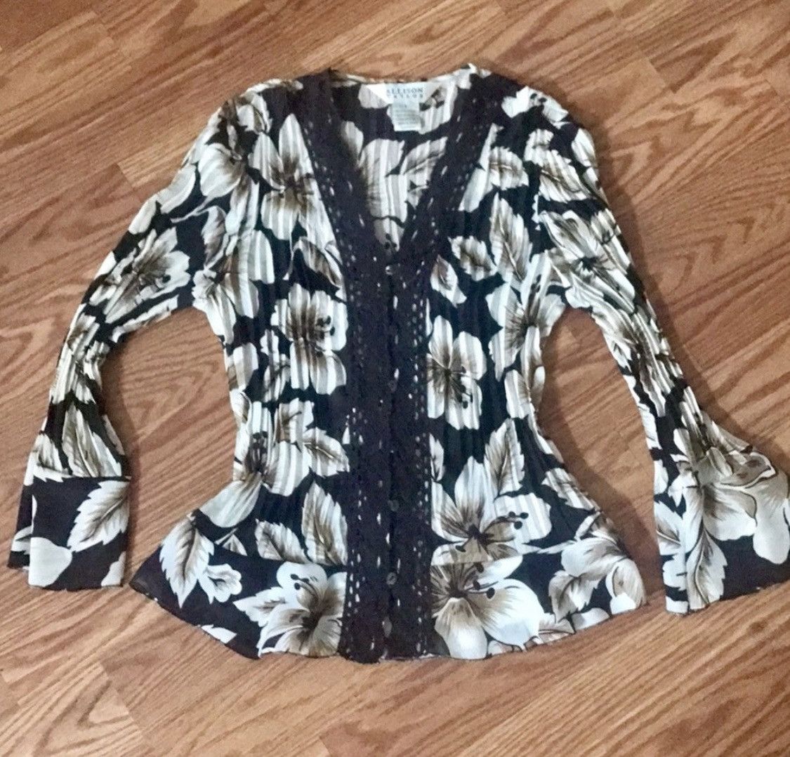 Other ALLISON TAYLOR FLORAL BUTTON UP BELL SLEEVE BLOUSE TOP Size S / US 4 / IT 40 - 3 Thumbnail
