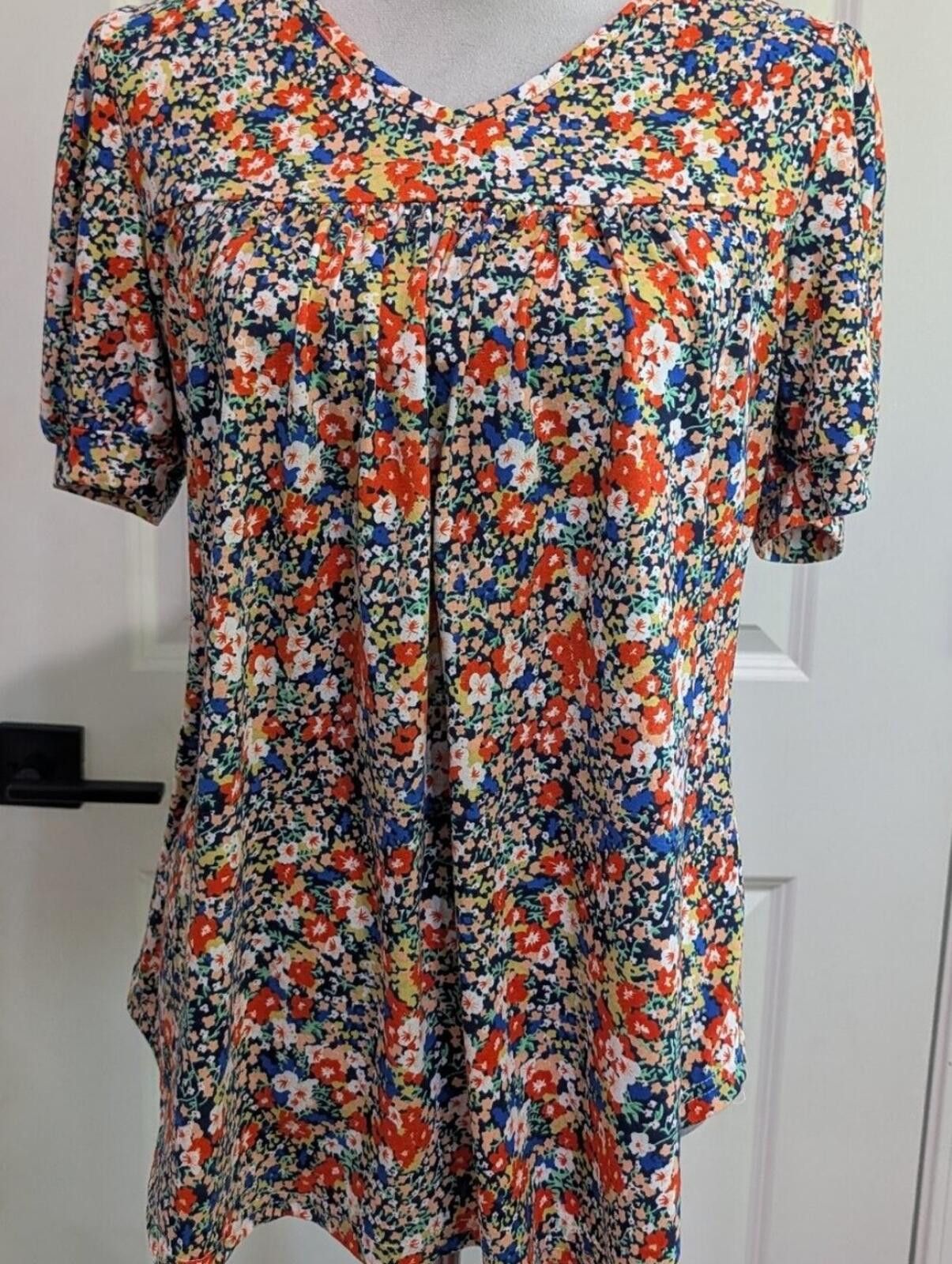 Other Floral V-Neck Short Sleeve Top - Multicolor Size L / US 10 / IT 46 - 2 Thumbnail