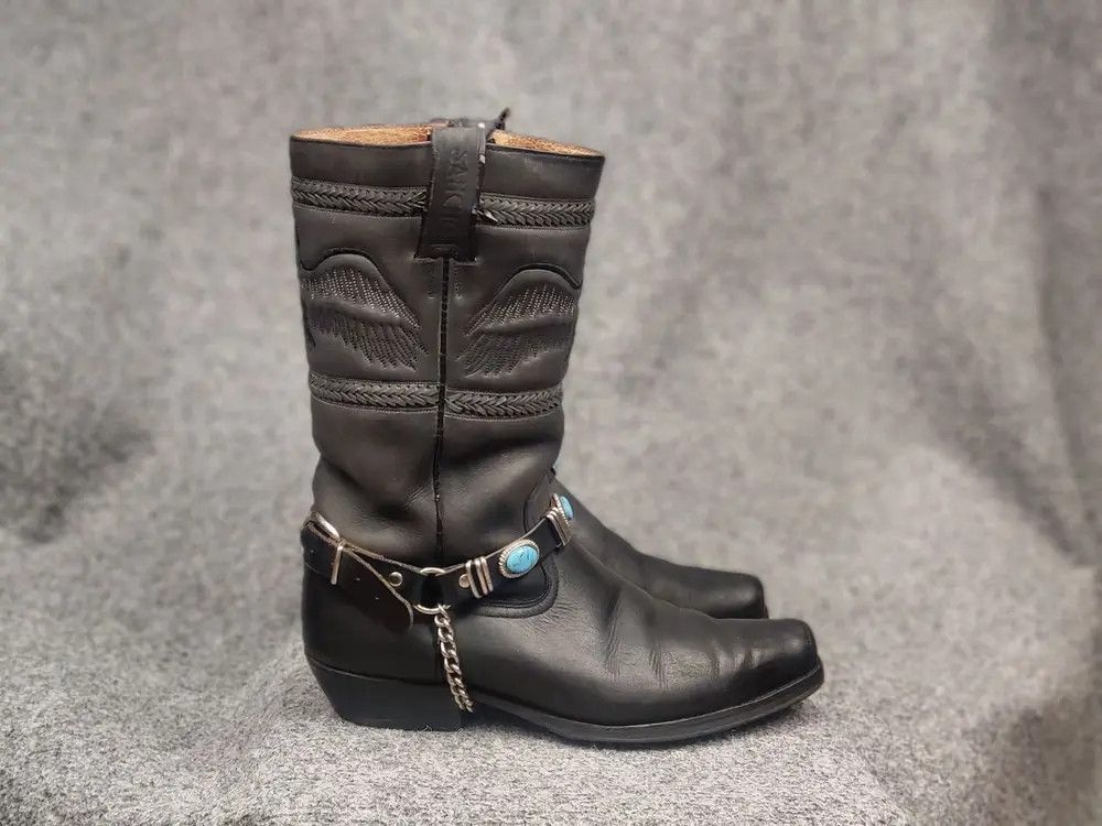 Cowboy Equipment x Sancho Boots Vintage Sancho Boots Leather Embroidere Western Cowboy Shoes in Black (Size 10)
