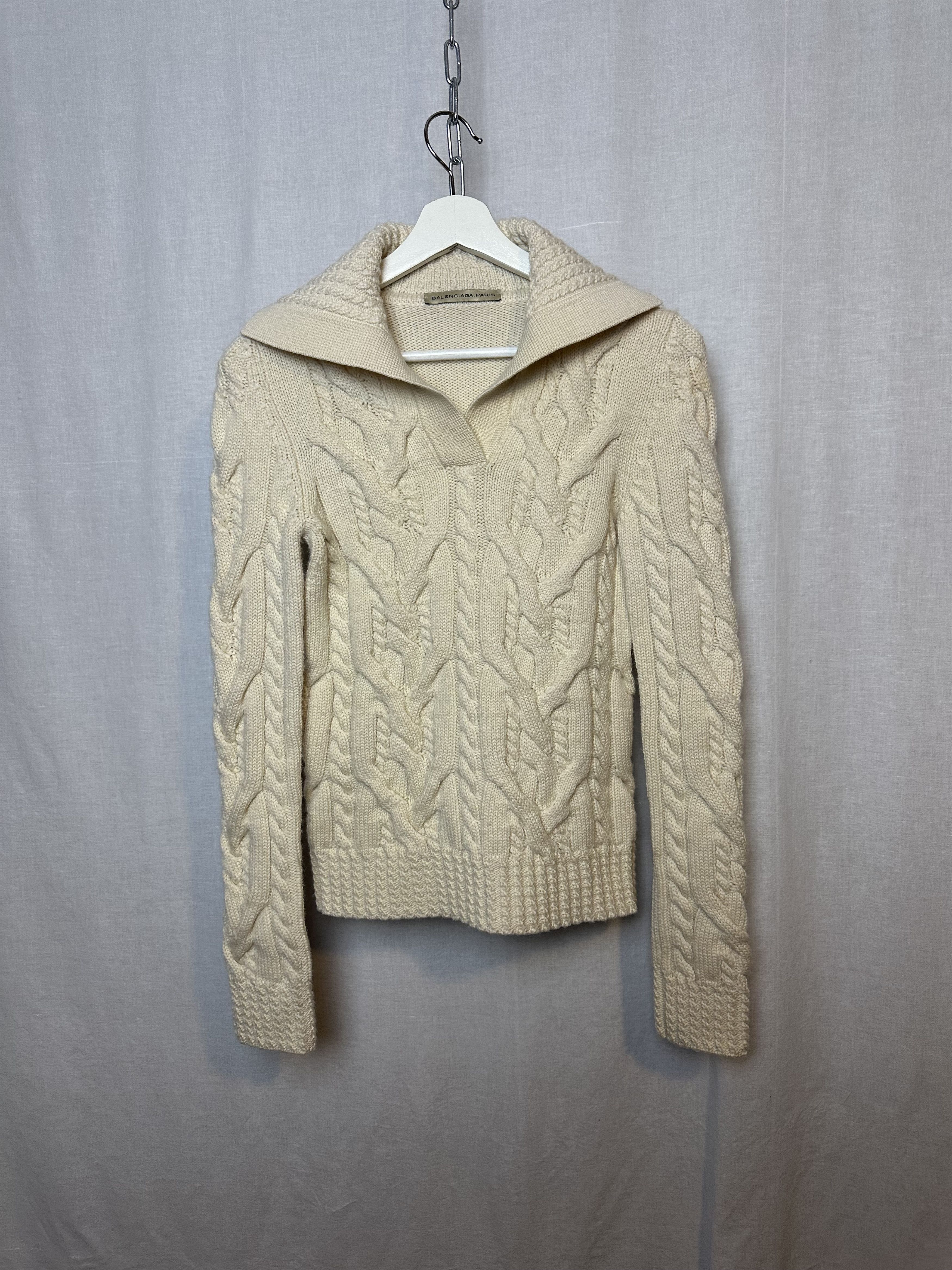 image of Balenciaga Aw06 Cable Knit Sweater in Cream, Men's (Size Medium)