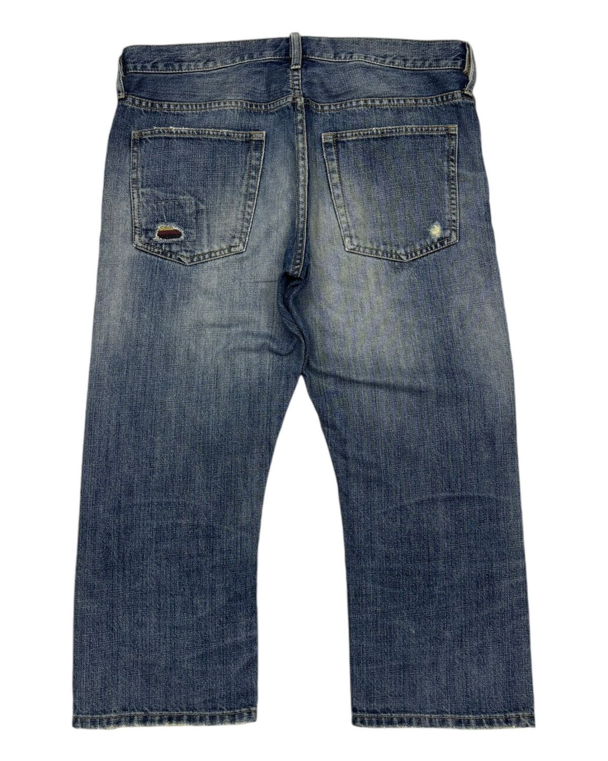 Japanese Brand PATCHWORK BACK NUMBER DISTRESSED DENIM JORTS DENIM Size US 34 / EU 50 - 2 Thumbnail
