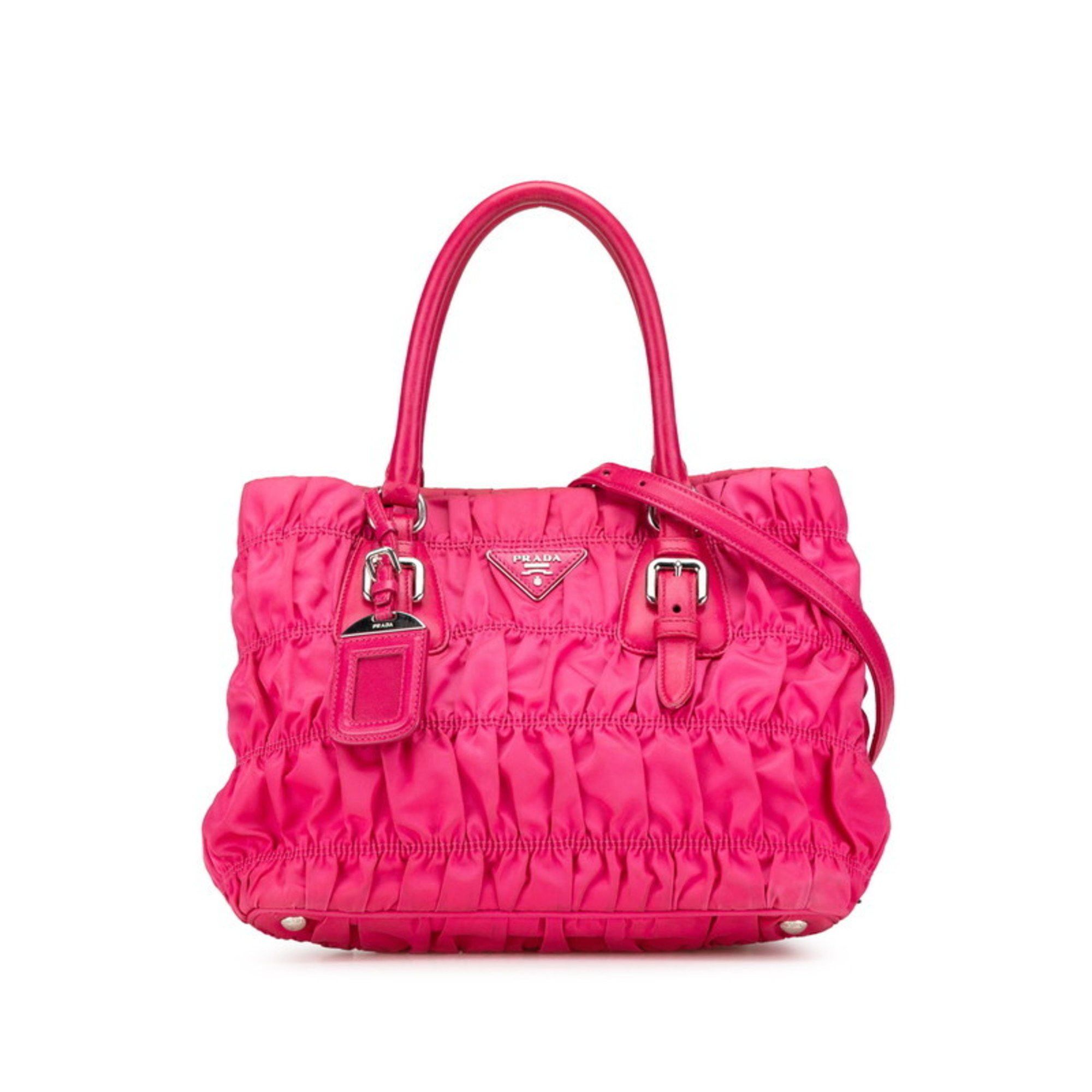 Prada Triangle Plate Handbag Shoulder Bag Pink Nylon Leather Women's Prada