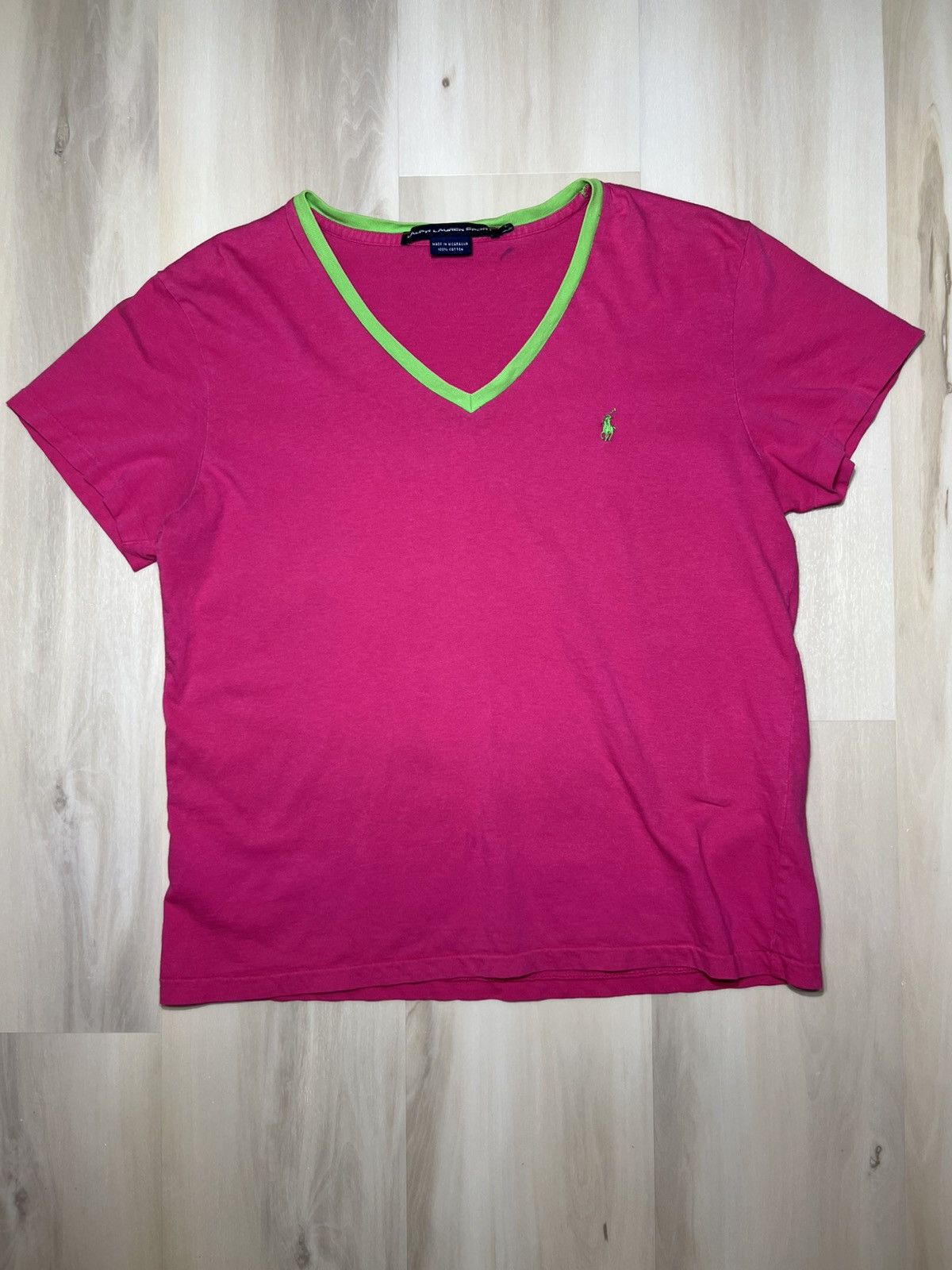 Polo Ralph Lauren Ralph Lauren Sport Shirt Pink V-Neck 100% Cotton Green Y2K Size L / US 10 / IT 46 - 1 Thumbnail