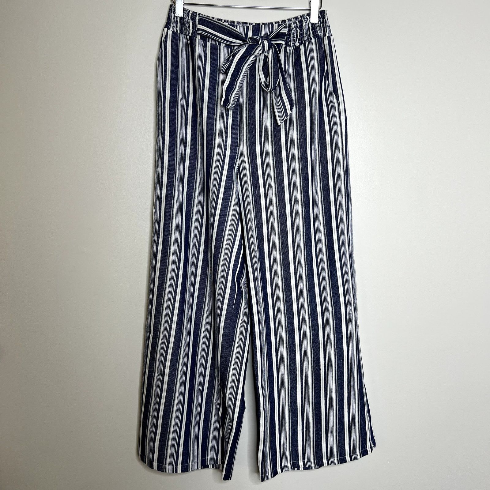 Other Blue Striped Wide Leg Tie Pants Size 27" / US 4 / IT 40 - 8 Thumbnail