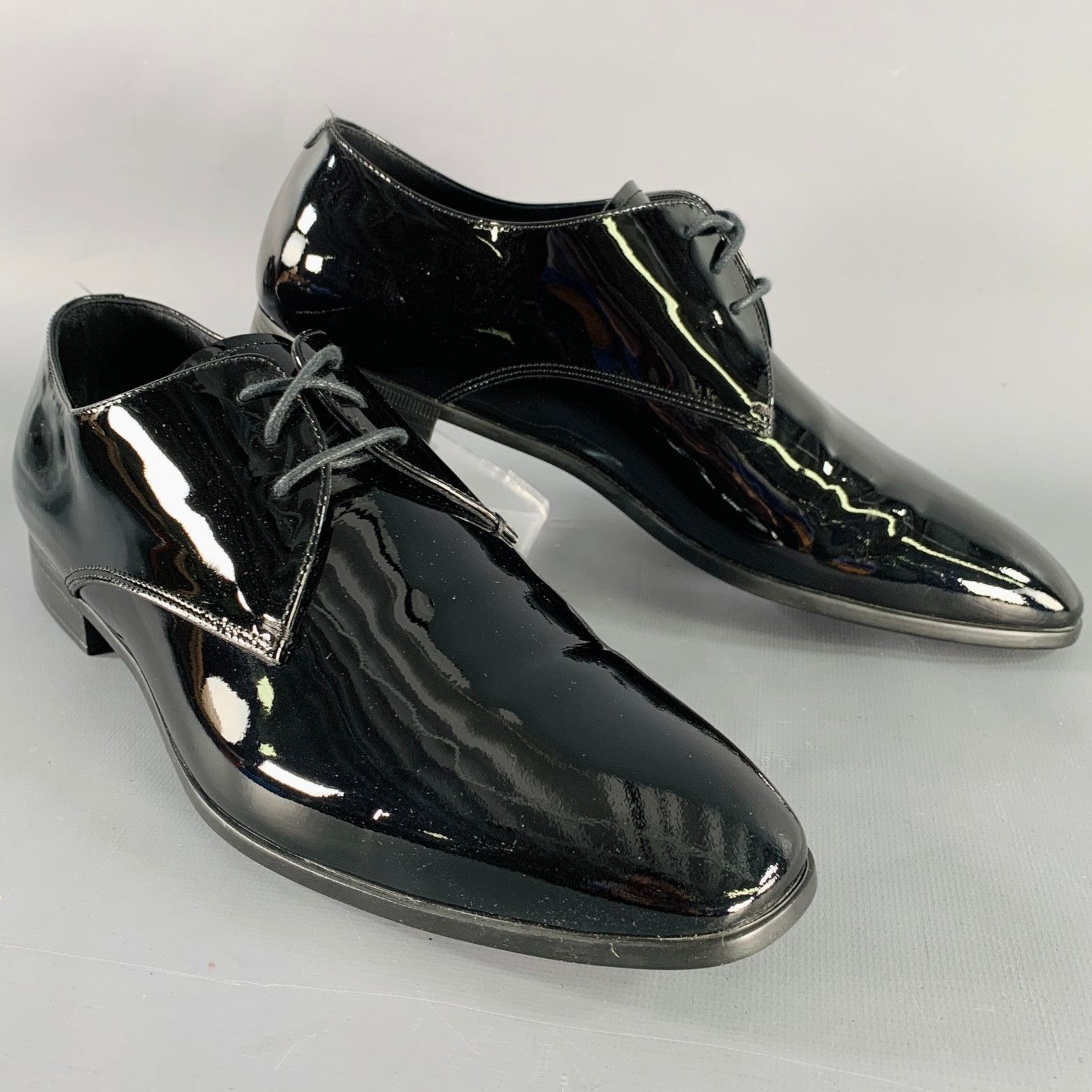 Giorgio Armani Size 6 Black Patent Leather Derby Lace-Up Shoes Size US 6 / EU 39 - 1 Thumbnail