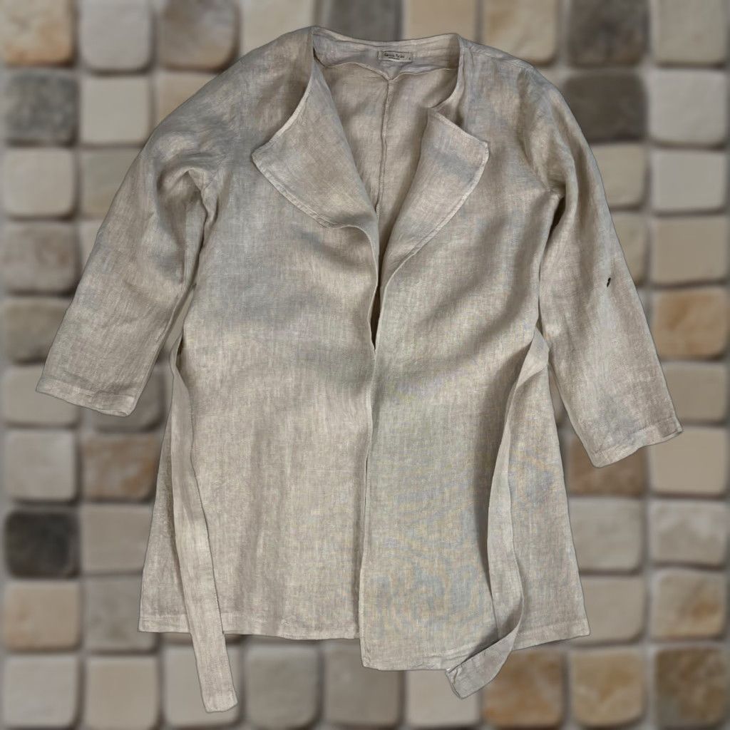 Vintage Alessia Pacini Linen Wrap Cardigan Women's Shirt S Natural Linen Belted Lightweight Long Sleeve Made in Italy Size S / US 4 / IT 40 - 1 Thumbnail
