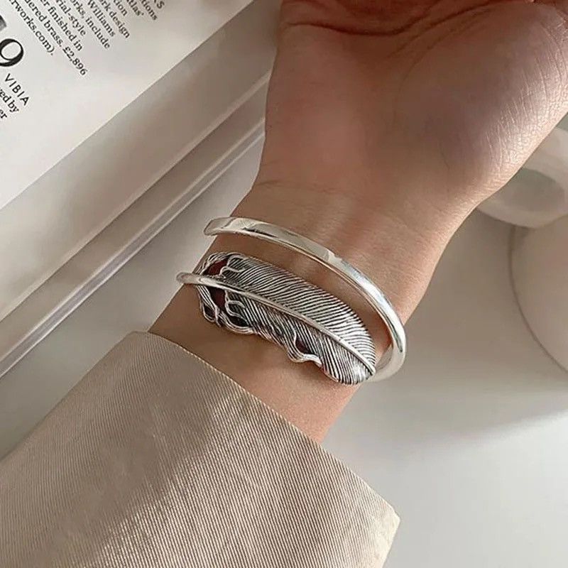 Jewelry × Vintage Feather Design Cuff Bracelet 🪷 Size ONE SIZE - 5 Thumbnail