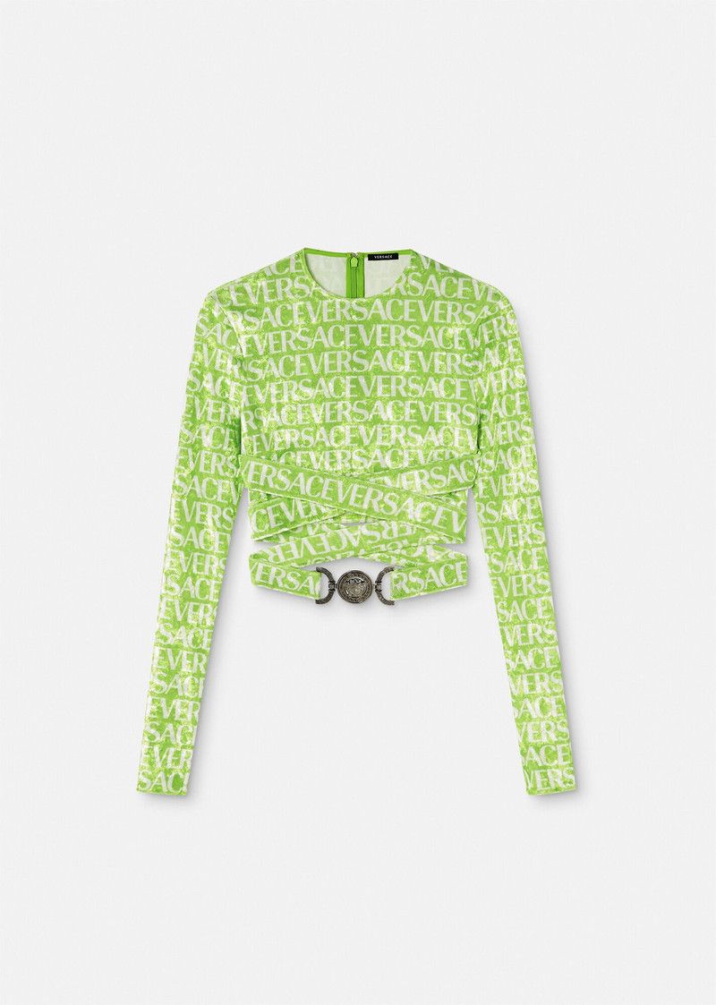 Versace o1y0226 Logo Crop Top in Green/White Size XS / US 0-2 / IT 36-38 - 1 Thumbnail