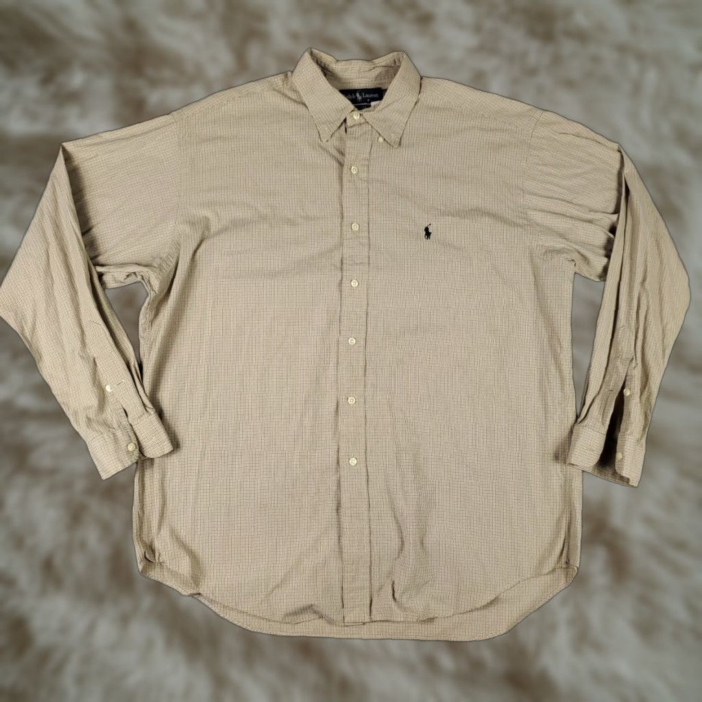 Ralph Lauren Ralph Lauren Check Button-Up Shirt Mens Large Beige Long Sleeve Casual Modern Preppy Size US L / EU 52-54 / 3 - 1 Thumbnail