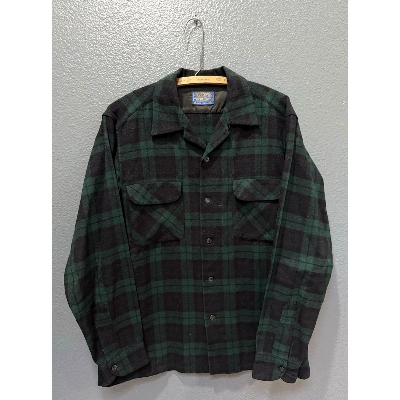 Pendleton Vintage 80s Pendleton Green Plaid Wool Loop Collar Board Shirt Medium Size US M / EU 48-50 / 2 - 3 Thumbnail