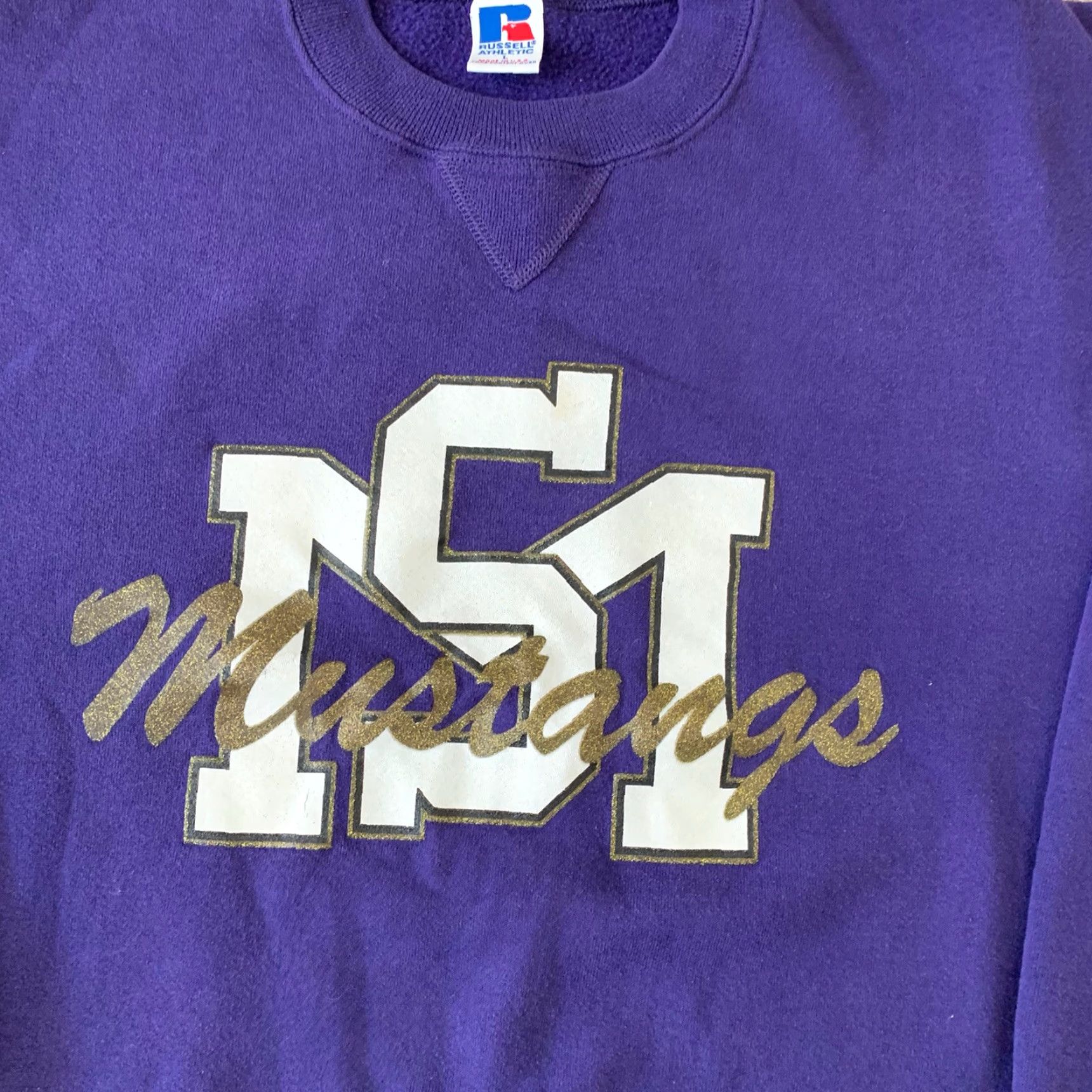 Russell Athletic VINTAGE Russell Athletic Mustang Purple Crewneck Pullover Sweater Size L USA Mens 90s Crew Neck Graphic Print Fleece Cotton Size US L / EU 52-54 / 3 - 5 Thumbnail