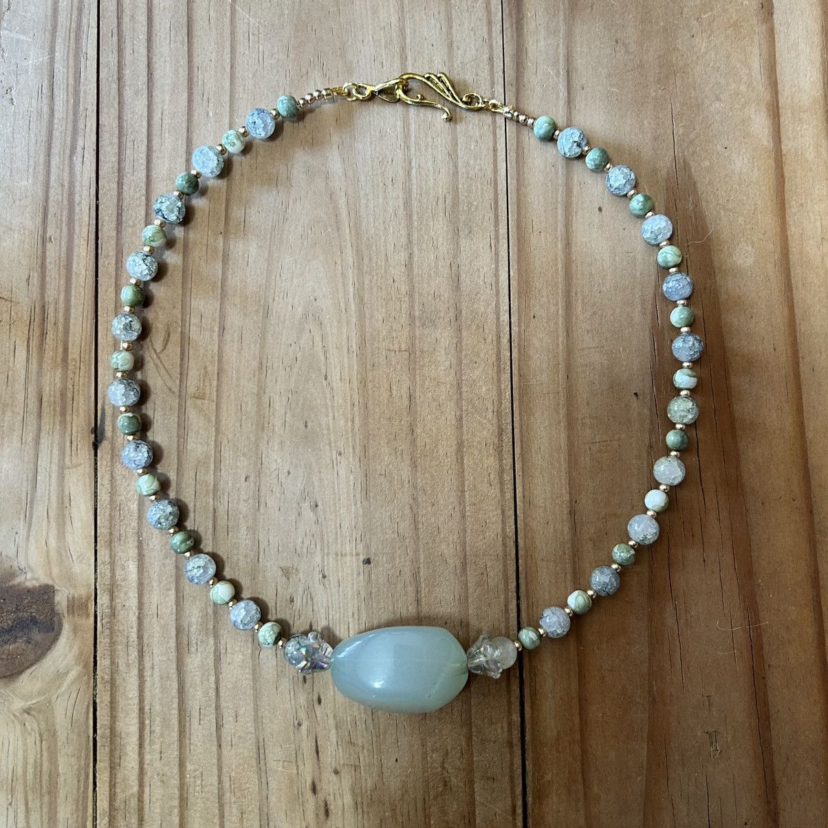 Handmade Handcrafted green tone art glass bead necklace Size ONE SIZE - 5 Thumbnail