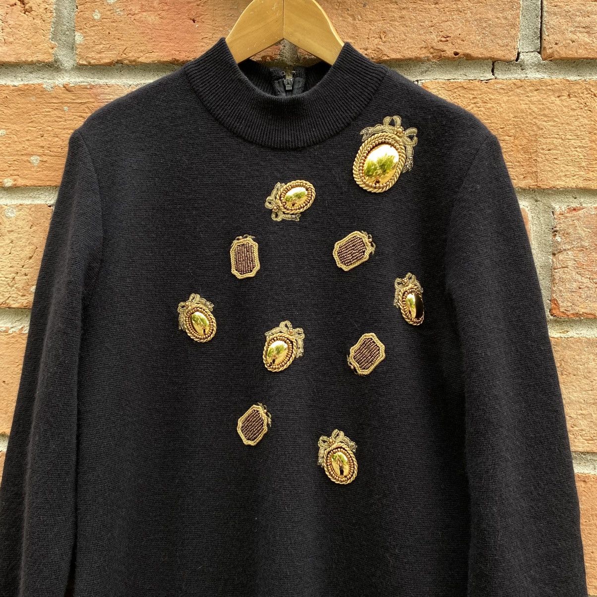 Dior Vintage Christian Dior Black Wool Dress Gold Embellishments Size M / US 6-8 / IT 42-44 - 5 Thumbnail