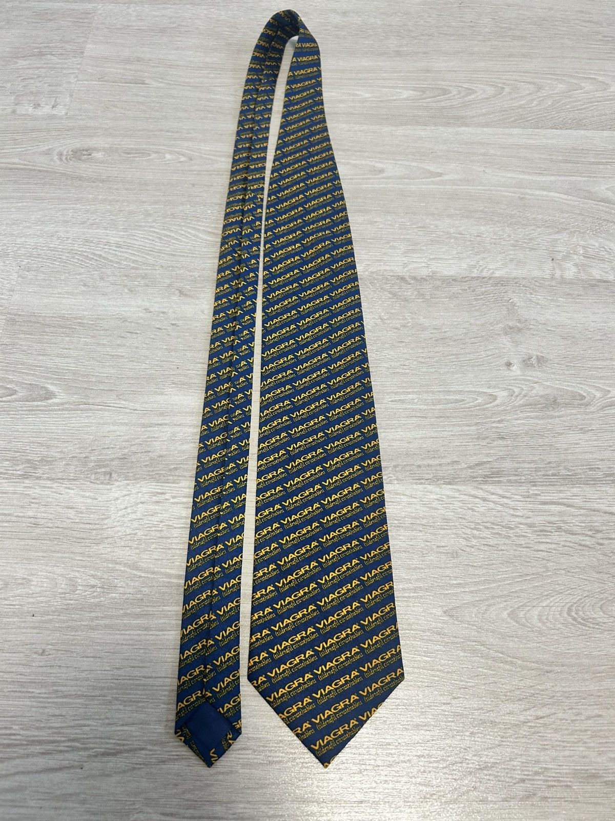 Vintage Pfizer Viagra Logo Pattern Novelty Necktie Blue Yellow Mens Size ONE SIZE - 1 Thumbnail