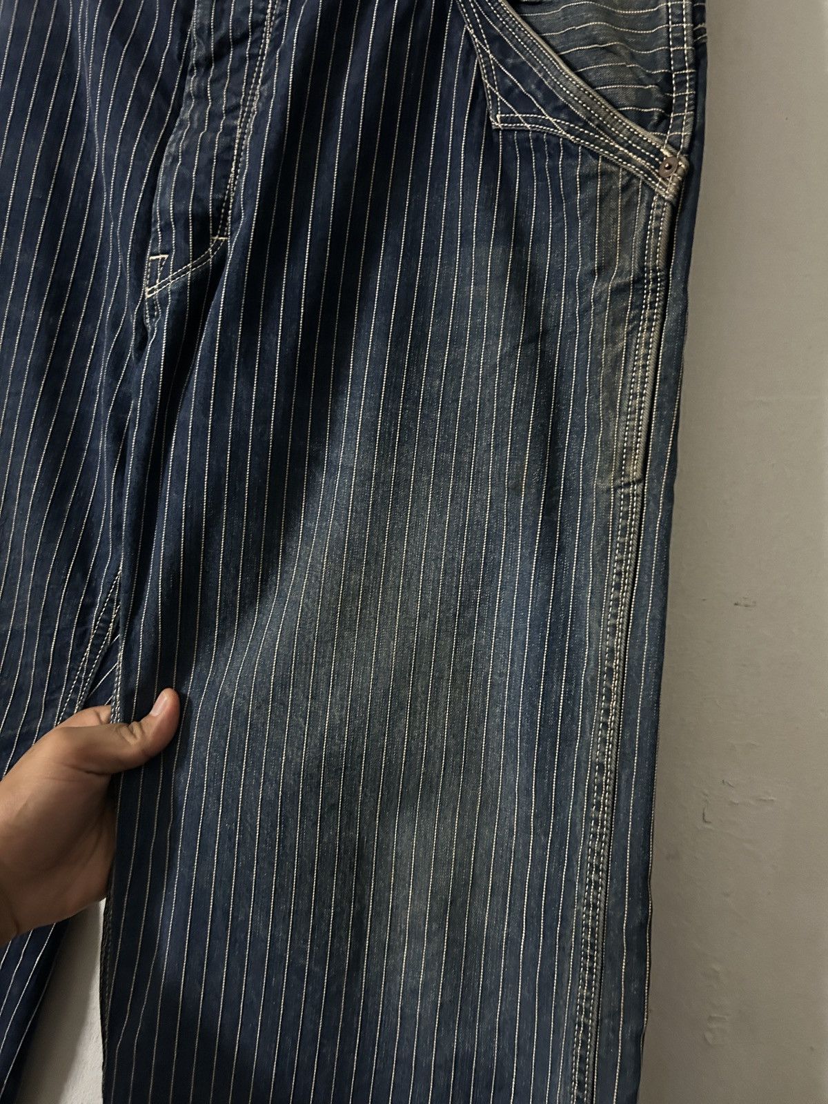 Schott Perfecto by schott Wabash jacquard stripe faded denim pants Size US 35 - 4 Thumbnail