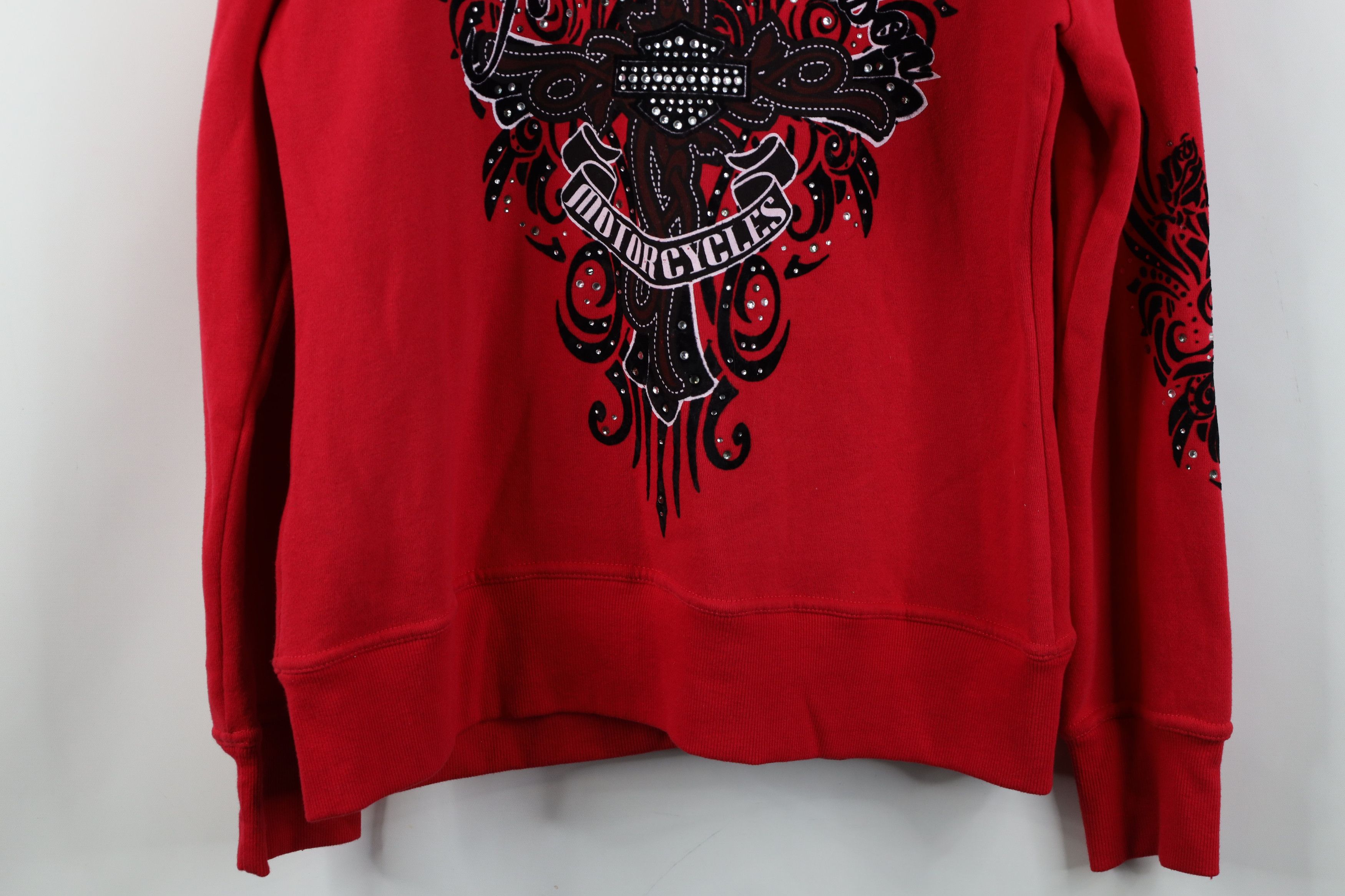 Harley Davidson Vintage Y2K Harley Davidson Rose Rhinestone Full Zip Hoodie Size L / US 10 / IT 46 - 16 Thumbnail