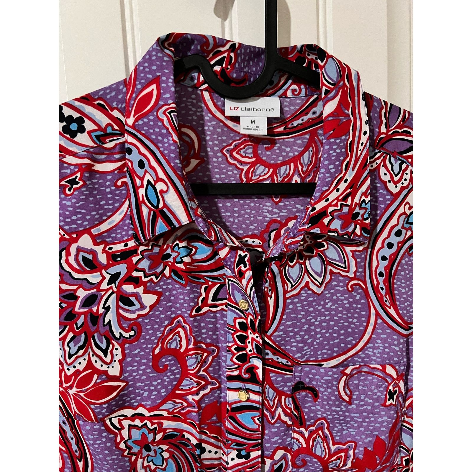 Liz Claiborne Sleeveless Blouse Purple Bloom Paisley Medium Top Pocket Size M / US 6-8 / IT 42-44 - 5 Thumbnail