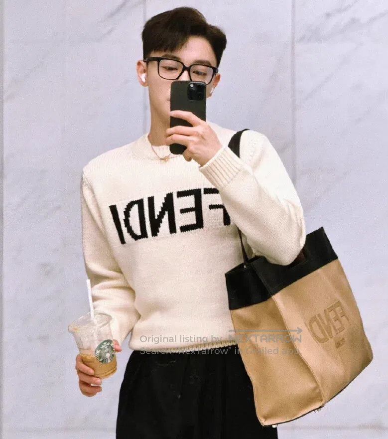 Fendi Fendi Ivory Logo Letter Embroidered Wool Crew Neck Long Sl Size US M / EU 48-50 / 2 - 8 Thumbnail