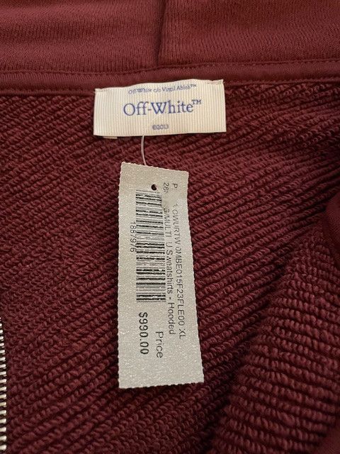 Off-White Off White Brand New Maroon Zip Up Hoodie - Size XL Size US XL / EU 56 / 4 - 4 Thumbnail