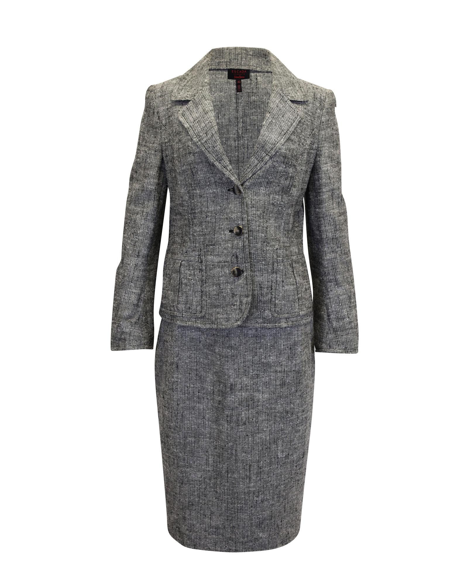 image of Grey Silk Tweed Suit With Skirt By Escada, Women's (Size XL)