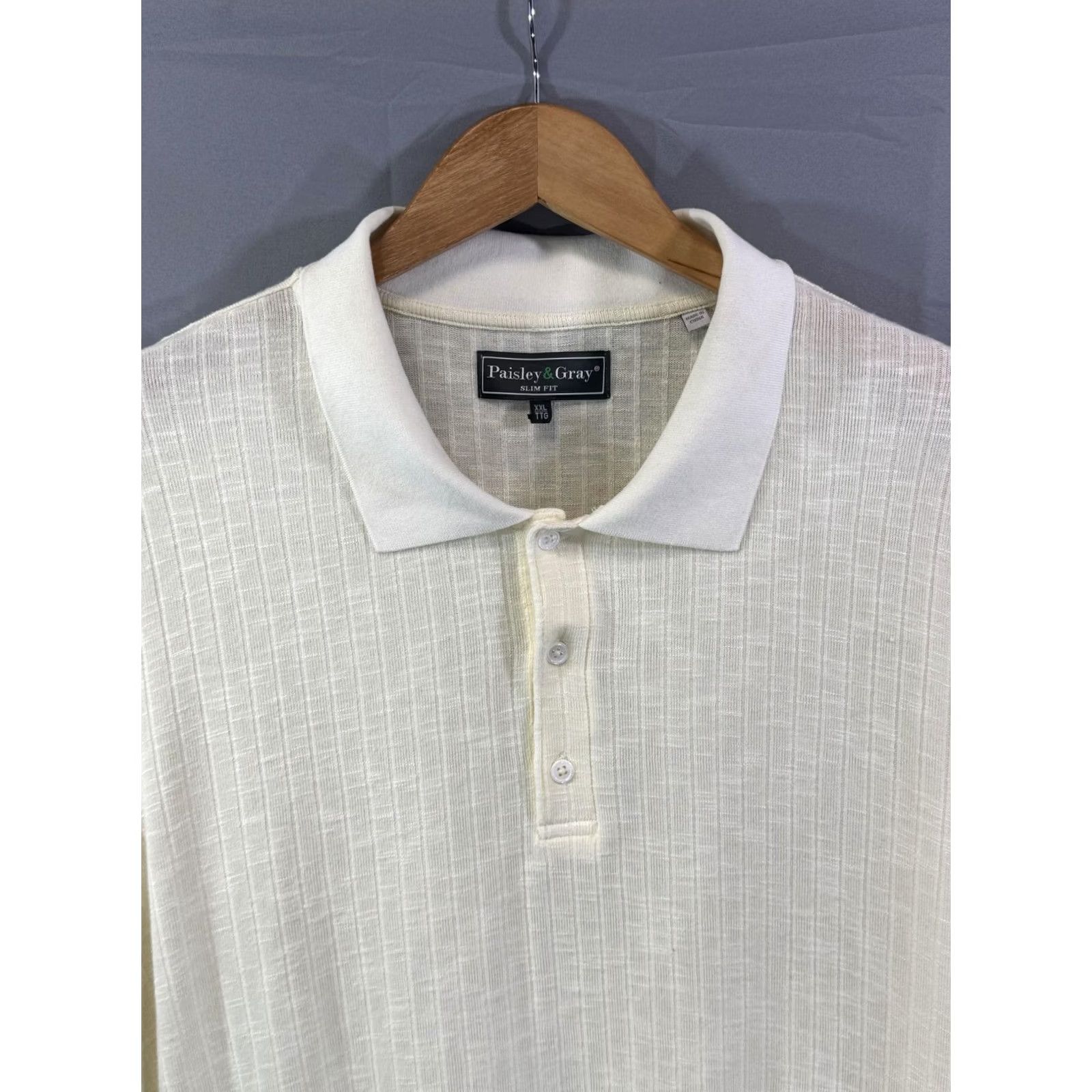 Vintage Paisley & Gray Polo Shirt Mens 2XL White Slim Fit Short Sleeve Textured Knit Size US XXL / EU 58 / 5 - 3 Thumbnail