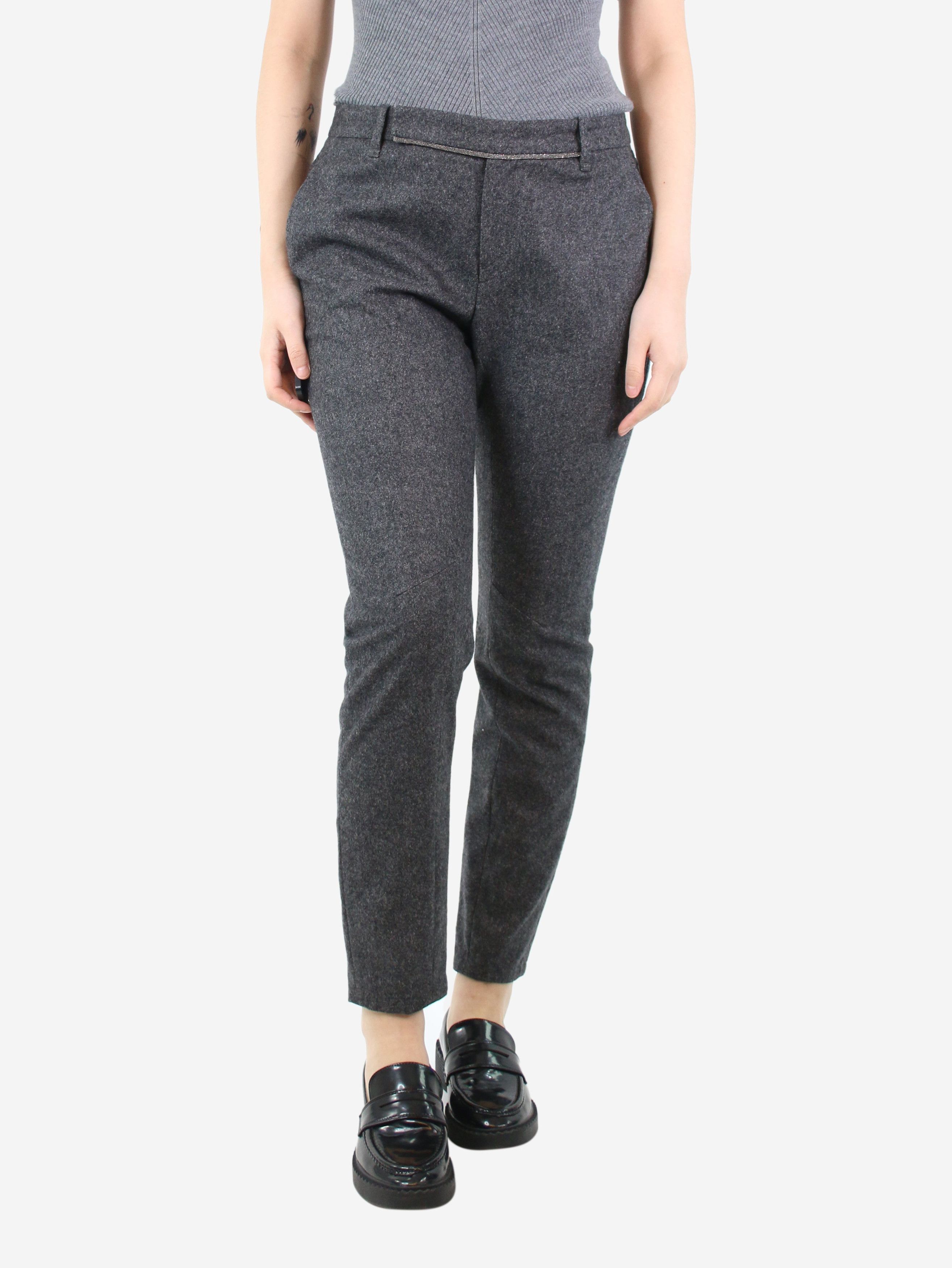 image of Brunello Cucinelli Dark Grey Wool Trousers - Size Uk 12, Women's