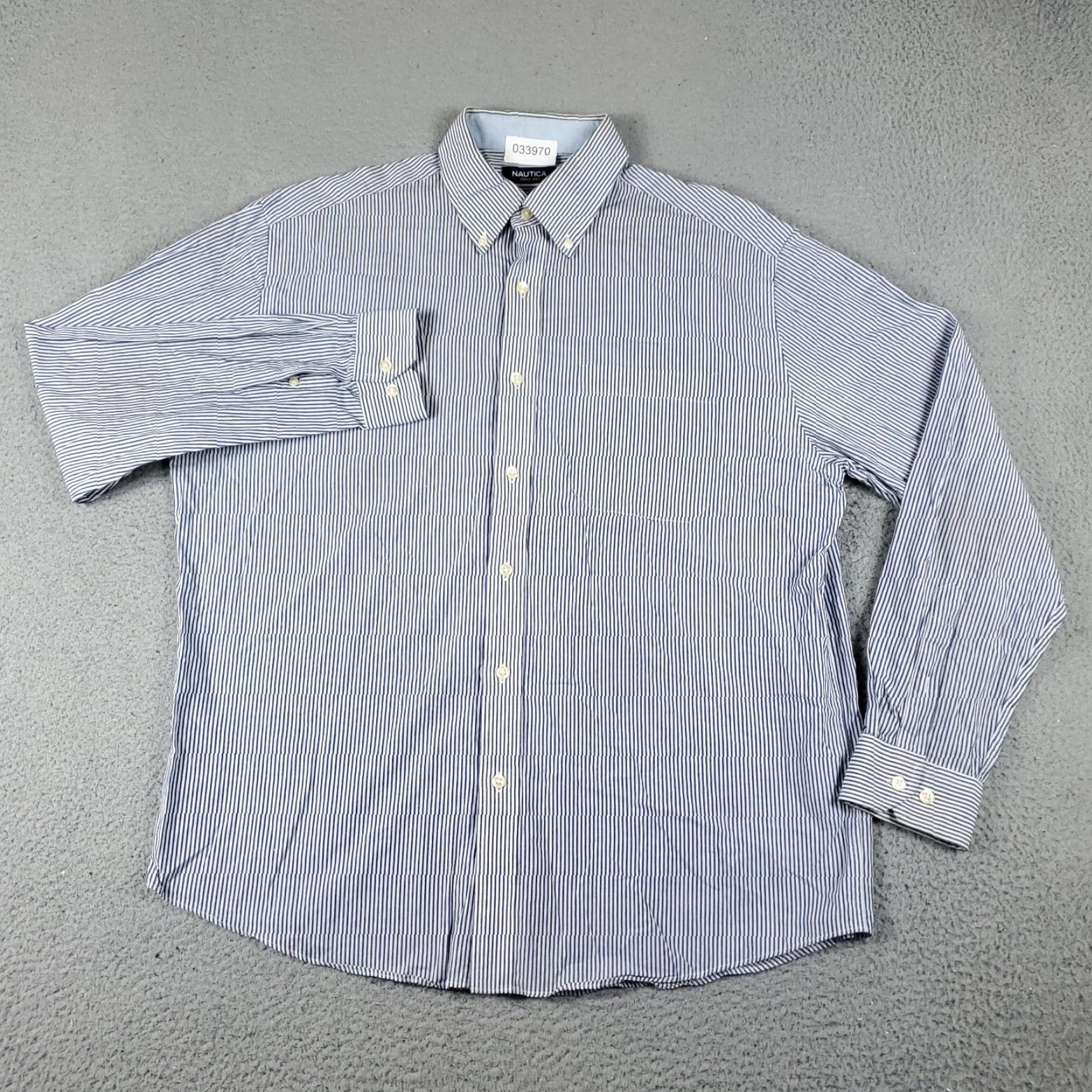 Nautica Nautica Blue White Striped Dress Shirt Mens Regular Size 16.5 Long Sleeve Button Up Classic Size 42R - 2 Thumbnail