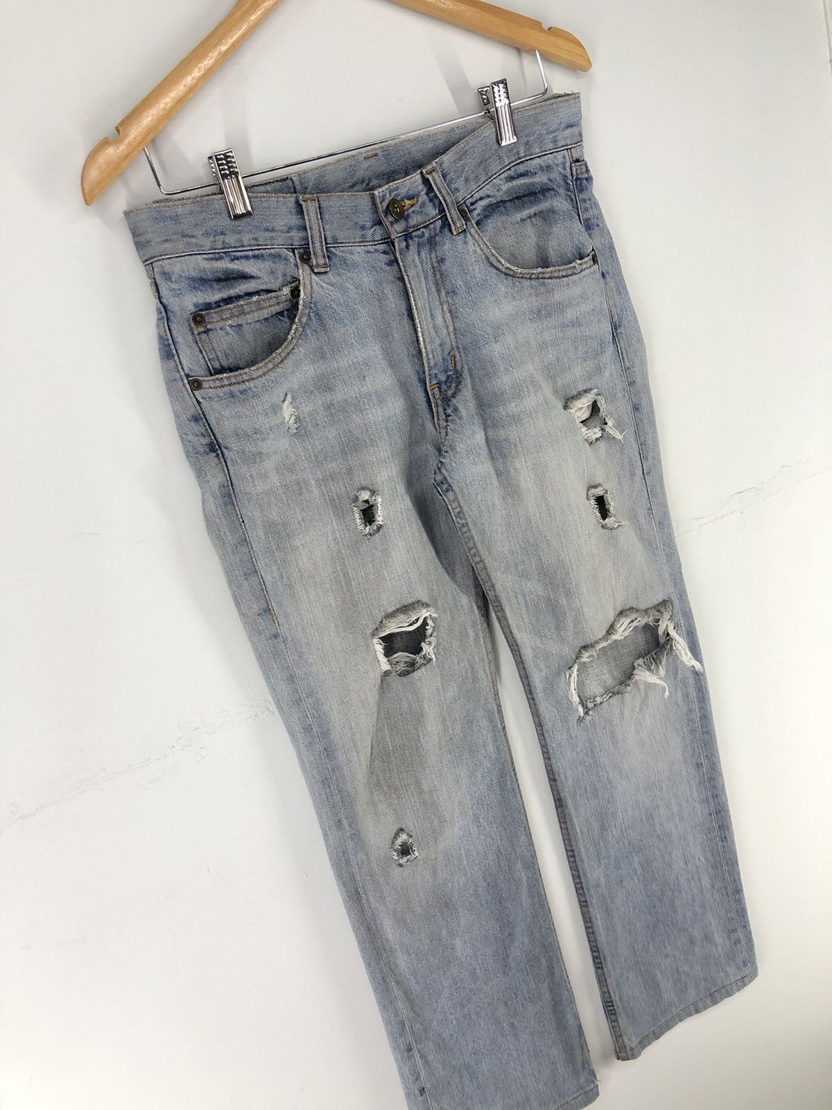 Japanese Brand Vintage Union Station Distressed Light Wash Jeans Size US 30 / EU 46 - 3 Thumbnail