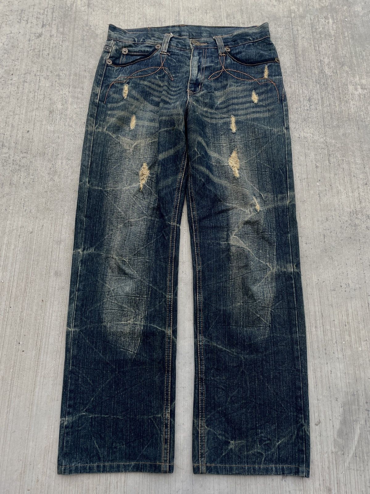 Japanese Brand 2000s JAPANESE BRAND RUSTY DISTRESSED UNIQUE BACKPOCKET JEAN Size US 30 / EU 46 - 1 Thumbnail