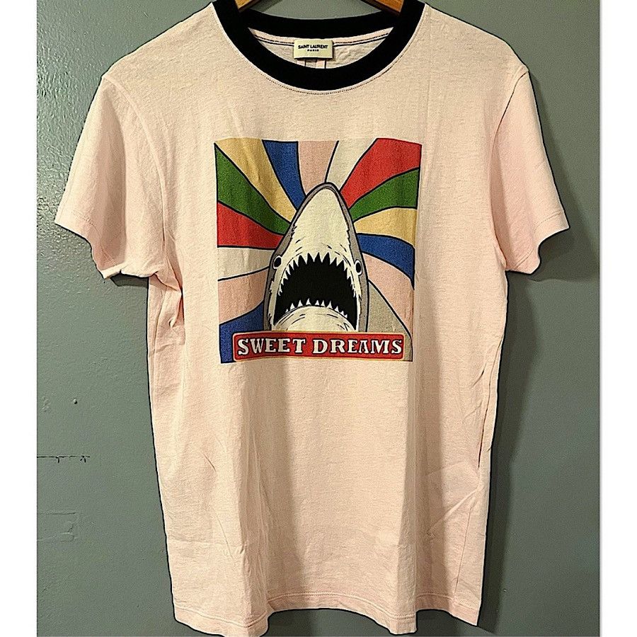 image of Saint Laurent Paris Authentic Saint Laurent Hedi Slimane Shark Tee in Pink, Men's (Size XS)