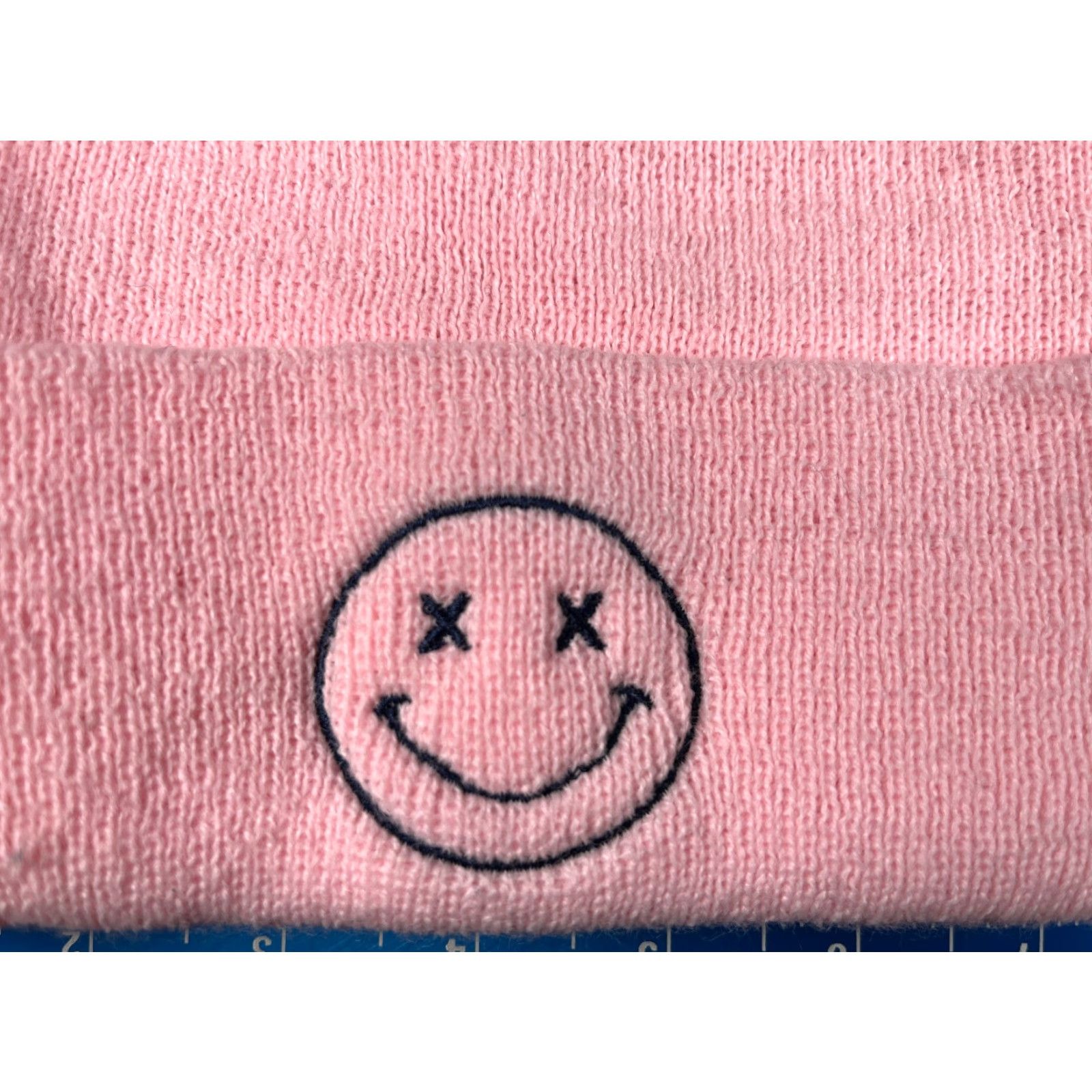 Pinko Unbranded Beanie Adult Pink Knit Acrylic Embroidered Happy Face Toque Skateboard Ski Wip Unisex – One Size, Casual Everyday Hat/Cap, USA Made Size ONE SIZE - 2 Thumbnail