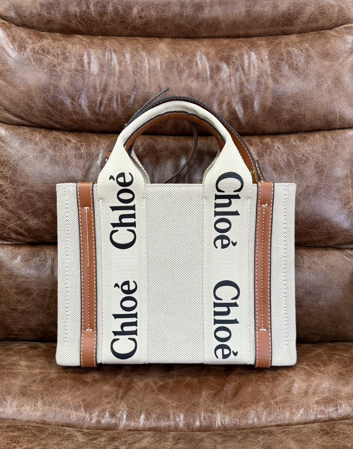 Chloe Woody Mini Shoulder Crossbody Linen Tote Bag