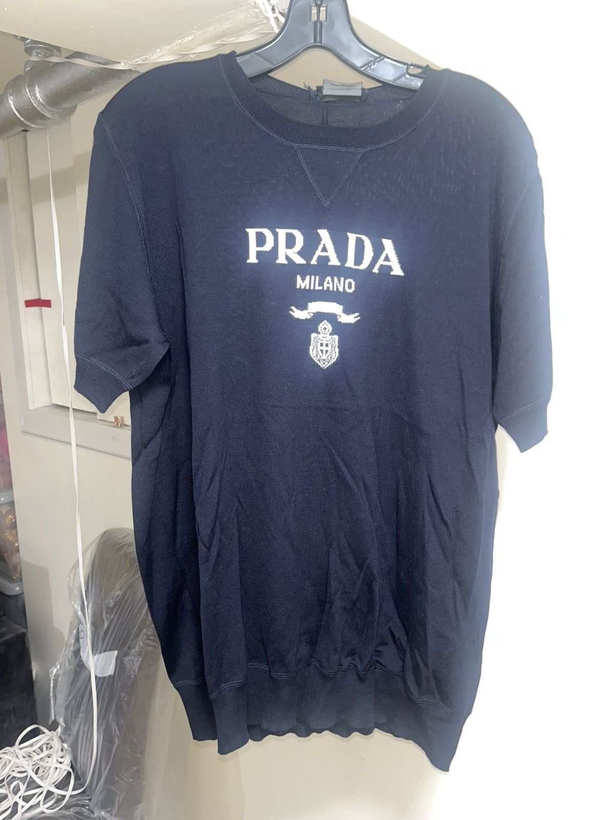 Prada Prada Logo Short Sleeve Cashmere Wool Sweater Sz 52 Size US L / EU 52-54 / 3 - 2 Thumbnail