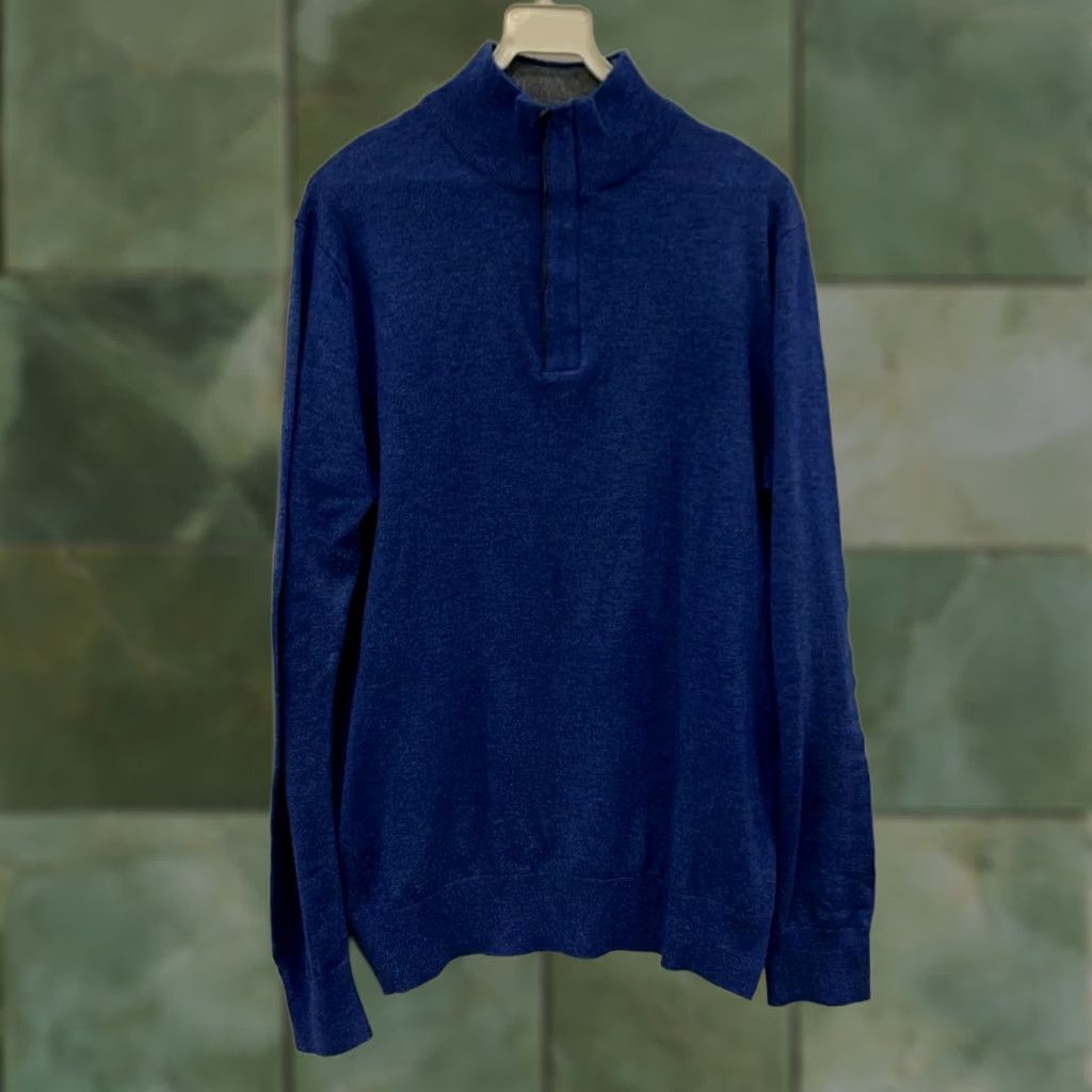 Vintage Fusaro Antonio 1893 (Napoli) Blue Wool Cashmere Quarter-Zip Sweater L Adult Men Slim Italian Knit Pullover Size US L / EU 52-54 / 3 - 1 Thumbnail