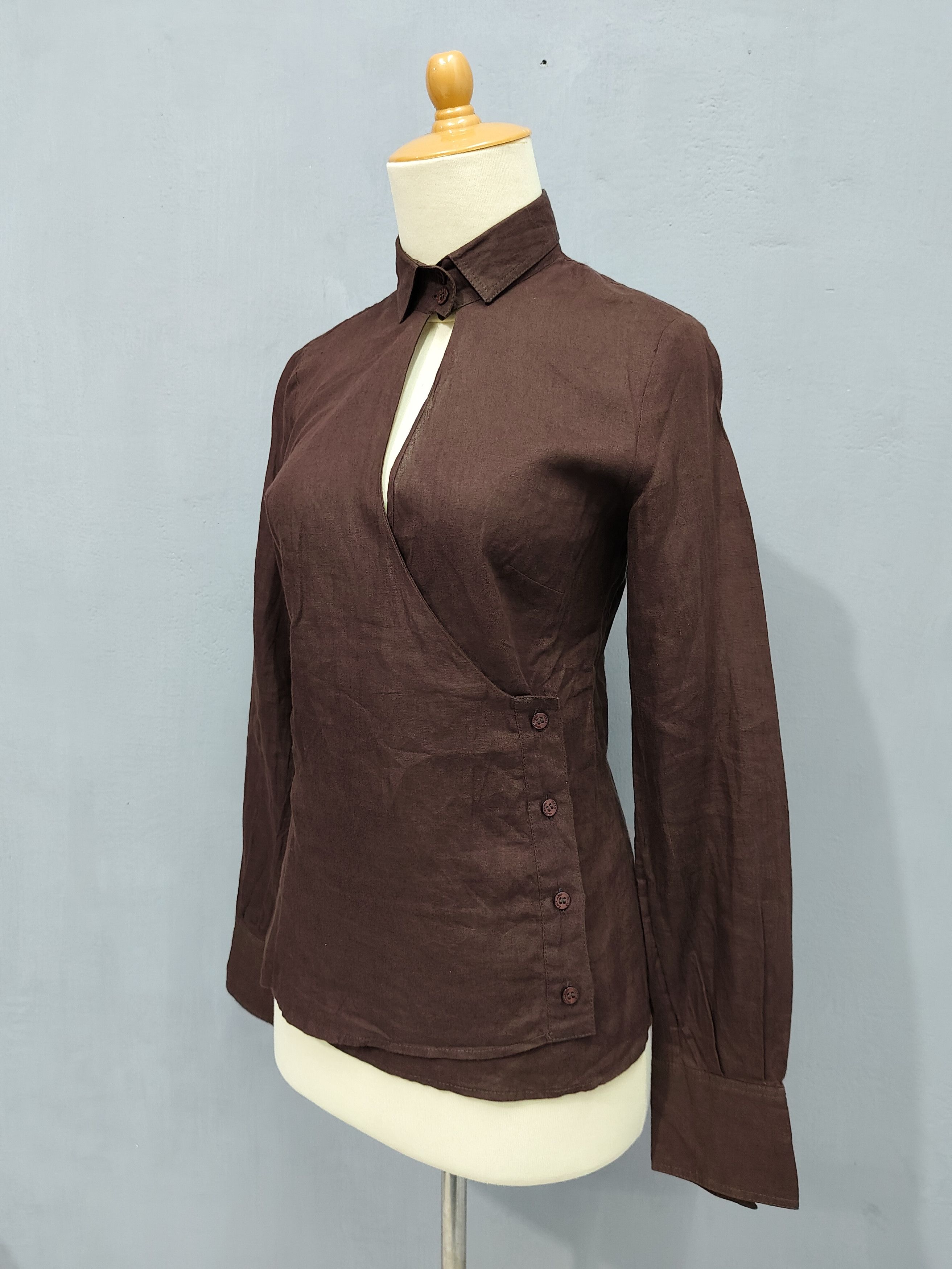 Gianfranco Ferre 90s Gianfranco Ferre- Wrap Cut Out Asymmetric Linen Shirt Size M / US 6-8 / IT 42-44 - 3 Thumbnail