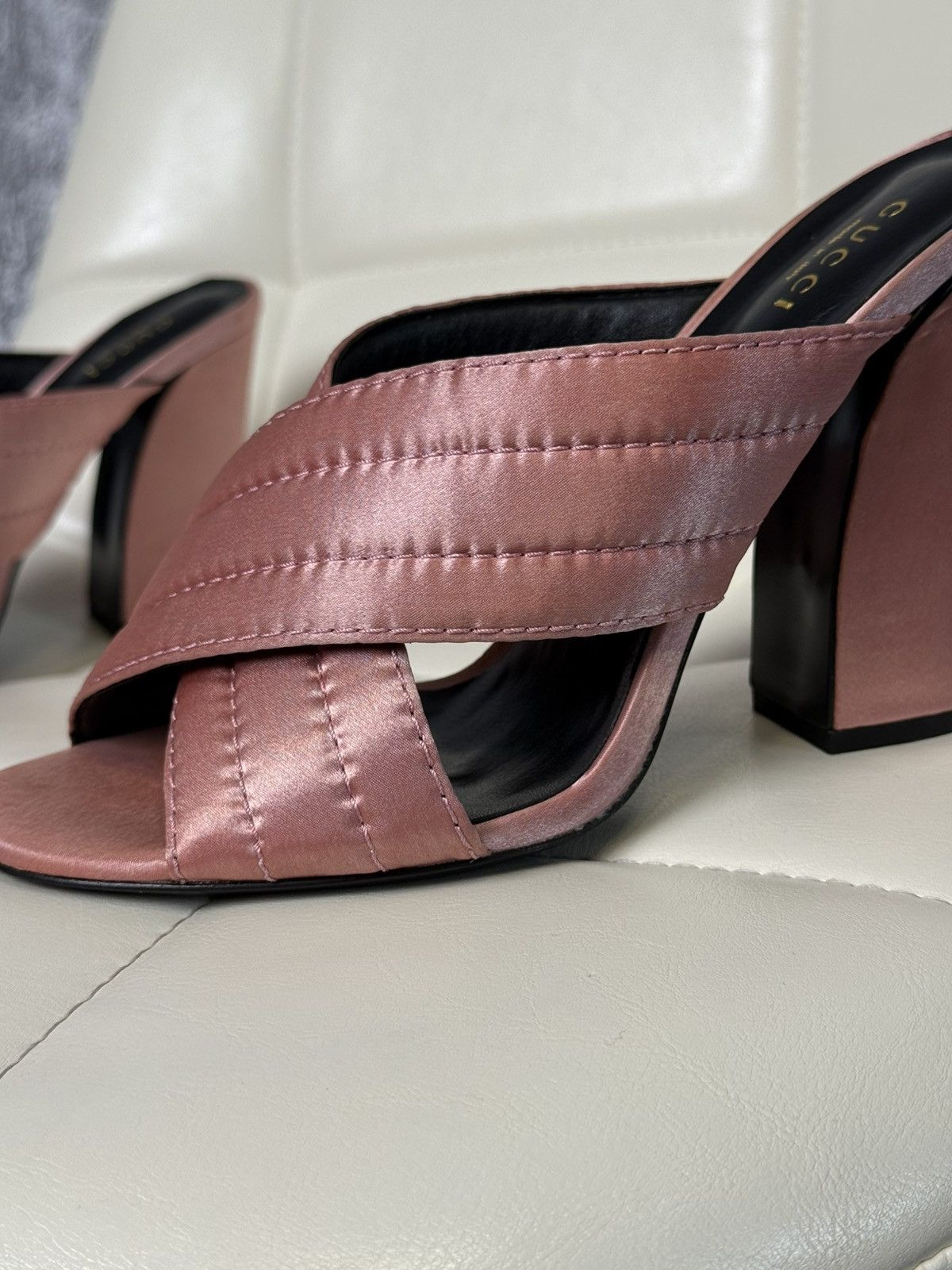 Gucci Gucci Crossover Satin Quilted Mule Sandals Block Heel Slides Size US 9 / IT 39 - 3 Thumbnail
