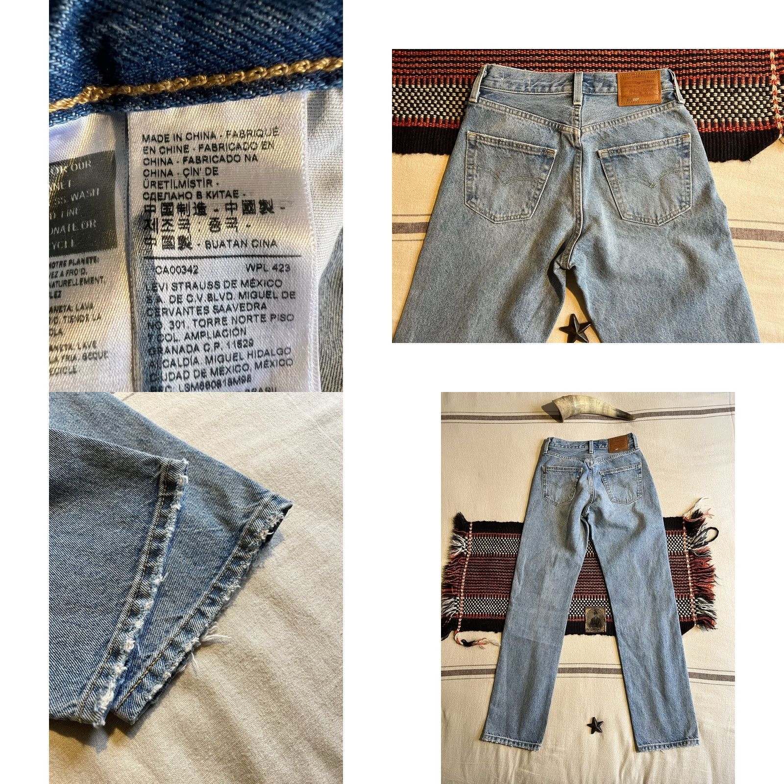 Levi's Levi's 501 Jeans Women Vintage 90s Kasuri Floral Patchwork 26x32 Blue Denim Regular Rise 5-Pocket Distressed Womens Jeans Size 26" / US 2 / IT 38 - 10 Thumbnail