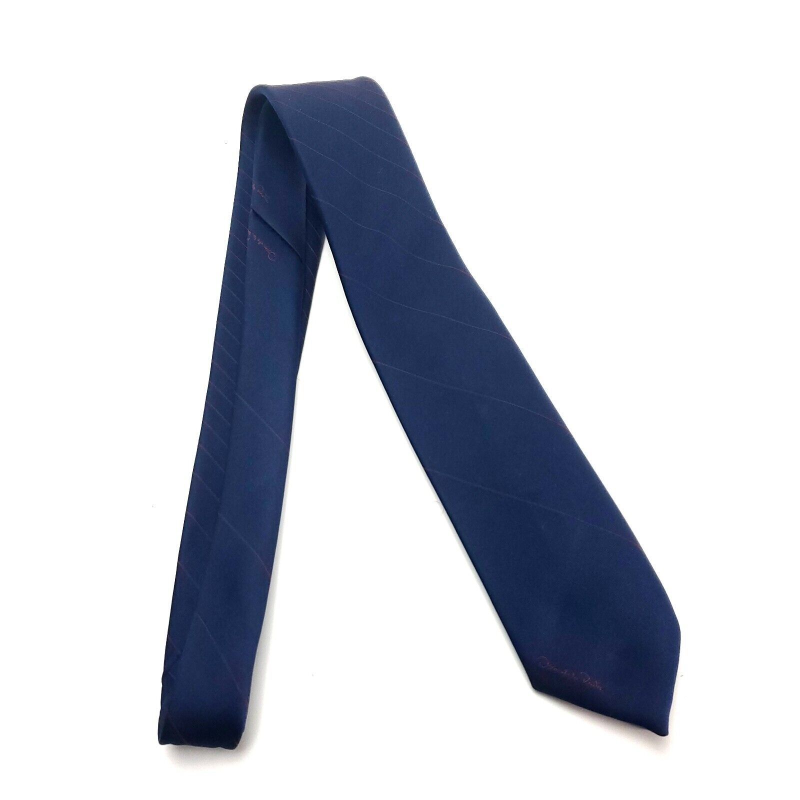 Oscar De La Renta Oscar De La Renta Polyester Tie Blue Striped Short Skinny Size ONE SIZE - 6 Thumbnail
