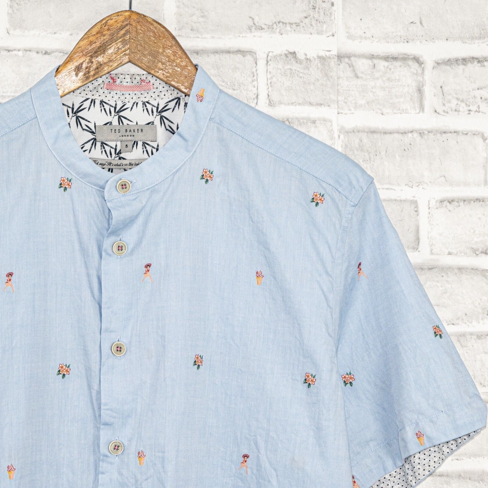 Ted Baker TED BAKER Flower Grandad Regular Fit Button Down shirt Size US L / EU 52-54 / 3 - 5 Thumbnail