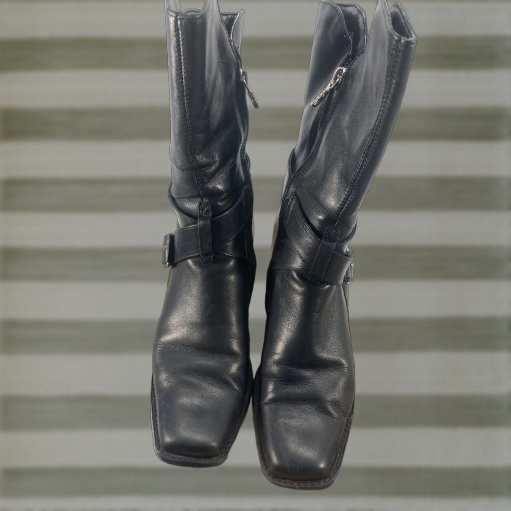 Harley Davidson Harley Davidson Boots Simone Motorcycle Leather Mid Calf Zip Womens 8 Black Square Toe Straps Mid-Calf Heel High Block Street Casual Shoes Size US 6 / IT 36 - 1 Thumbnail