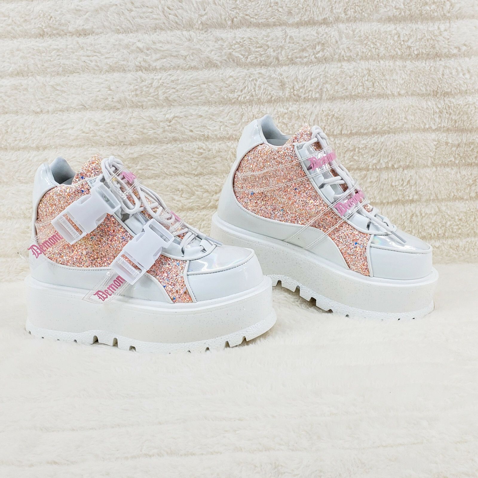 Other DEMONIA Slacker 50 White Pink Glitter Platform Sneaker Ankle Size US 12 / IT 42 - 9 Thumbnail