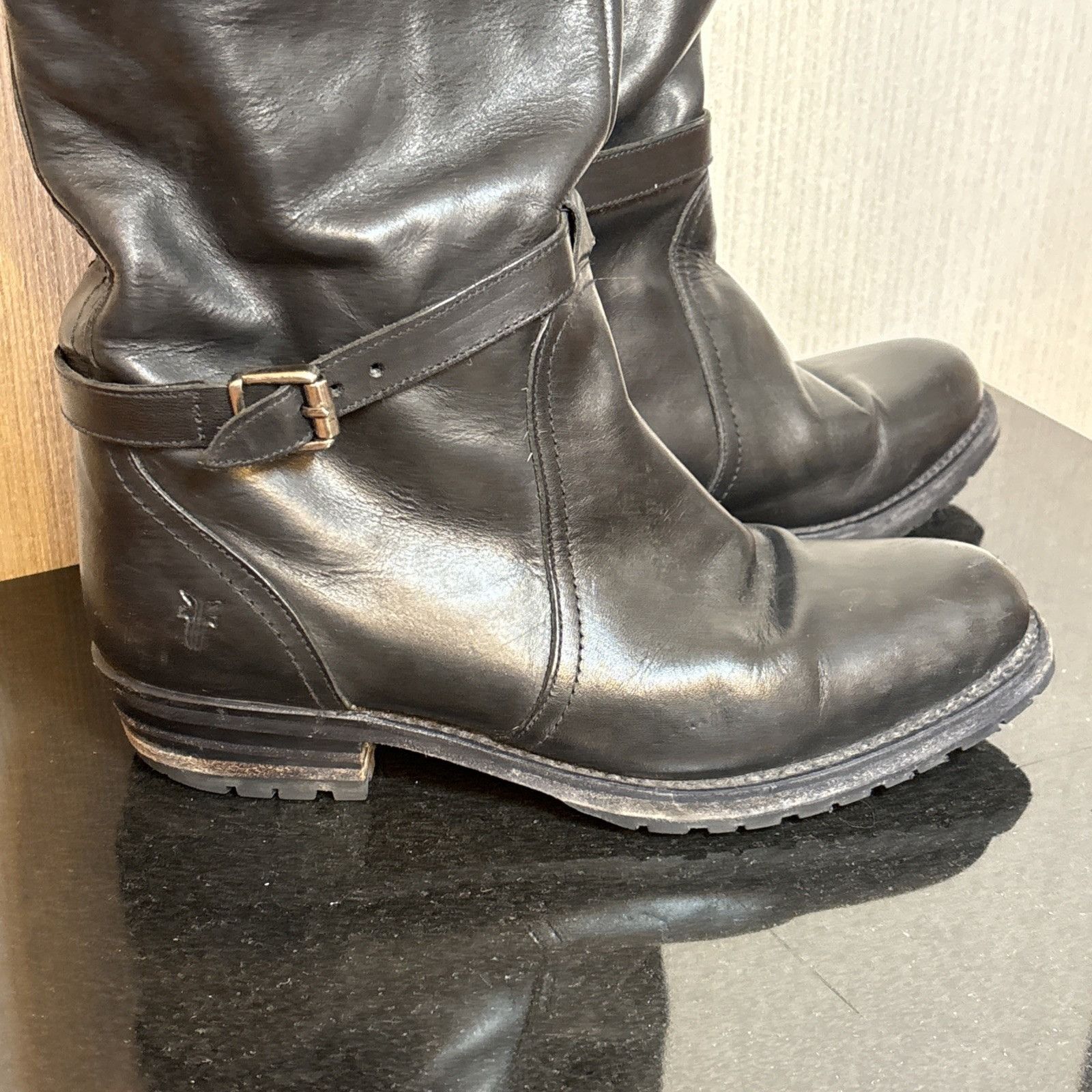 Frye Frye Dorado Riding Boots Womens Size 7 Black Leather Rabbit Size US 7 / IT 37 - 2 Thumbnail