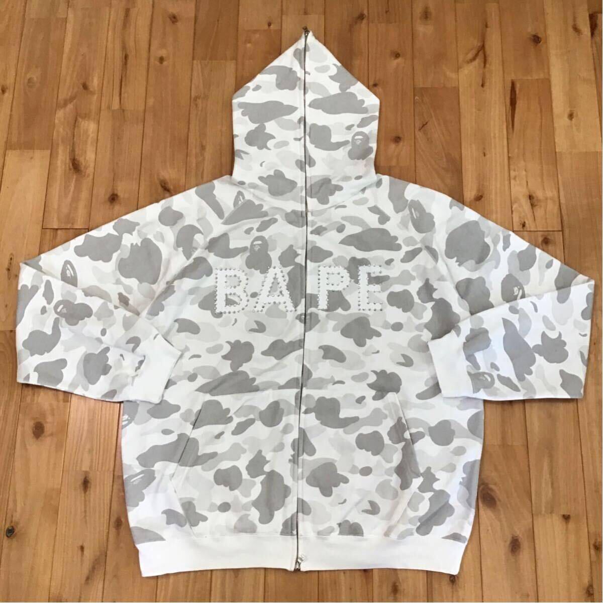 Image of Swarovski Bape Logo Full Zip Hoodie White Camo A Bathing Ape, Men's (Size XL)