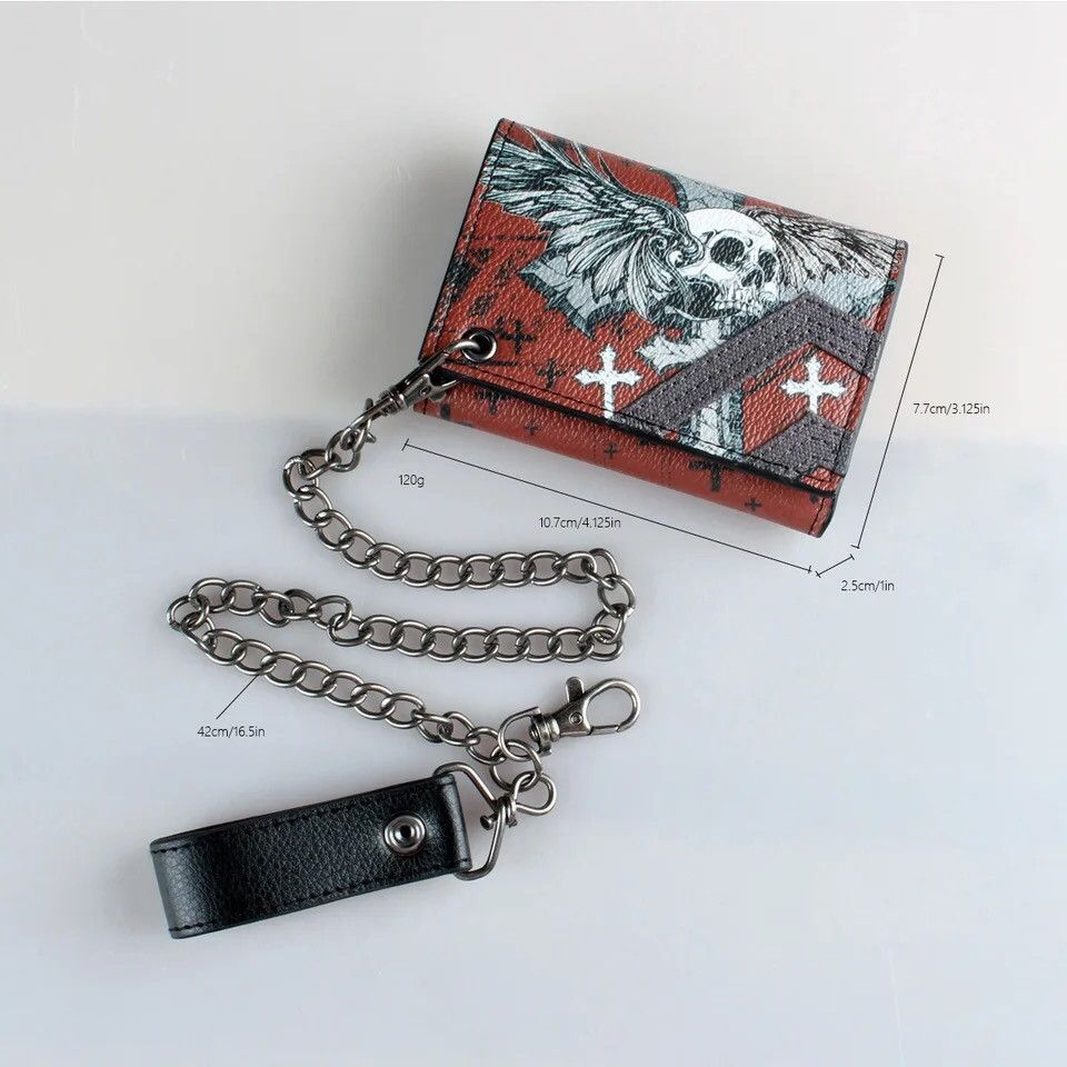 Japanese Brand × Vintage Men's Skull Cross Chain 3 Fold Men's Wallet Size ONE SIZE - 6 Thumbnail