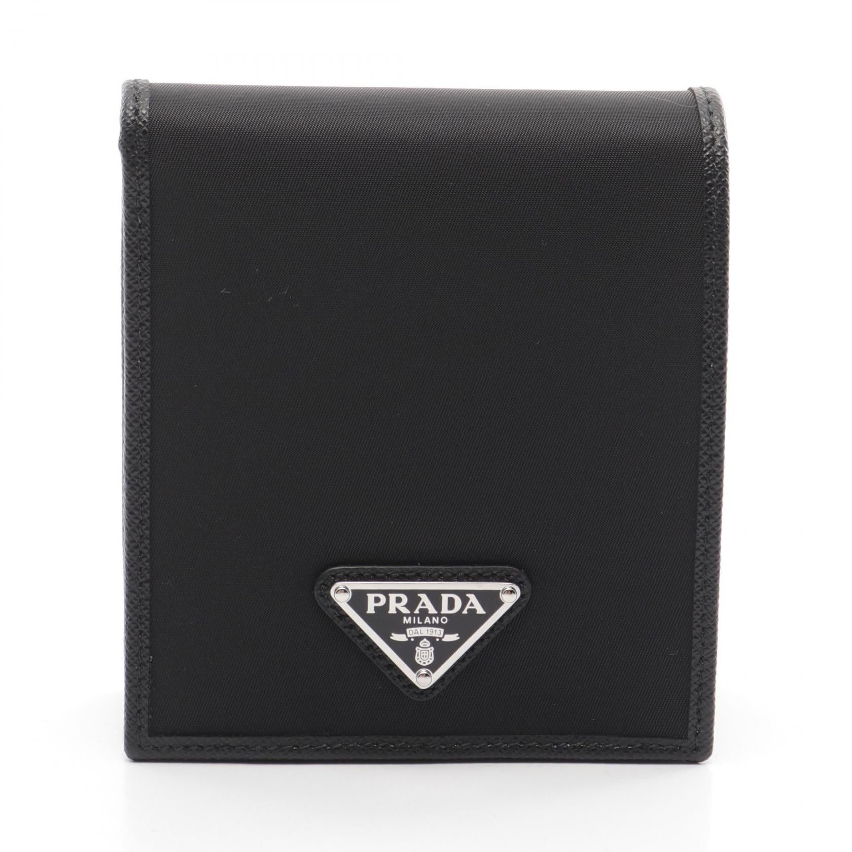 Prada Bi-Fold Wallet Nylon Saffiano Leather Black